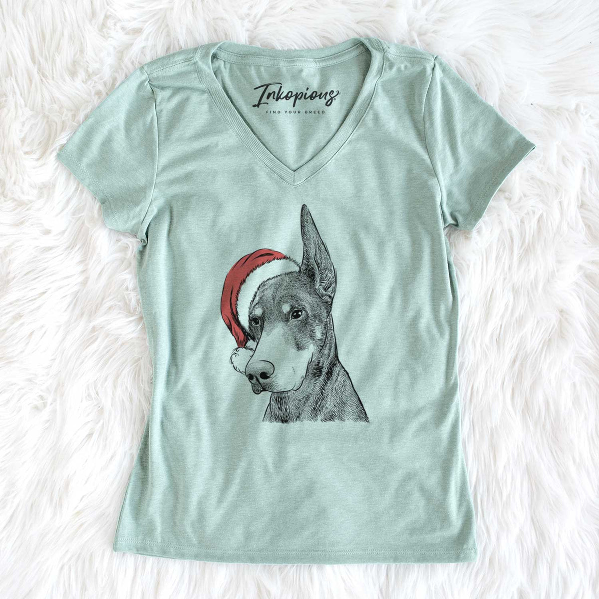 Santa Sunny the Doberman Pinscher - Women's V-neck Shirt