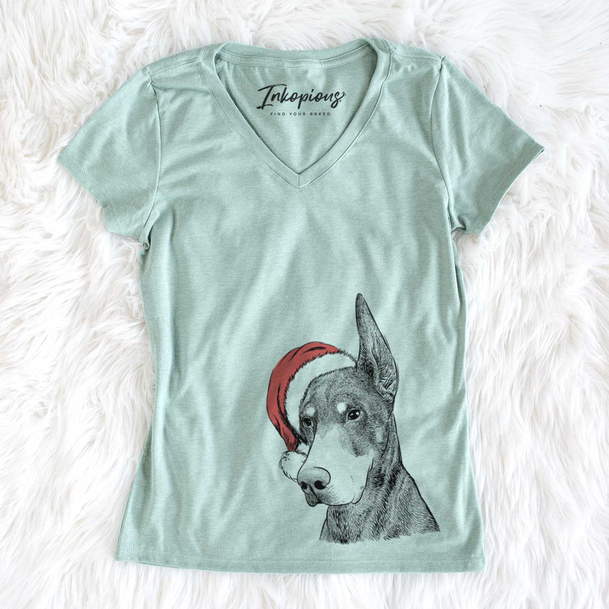 Santa Sunny the Doberman Pinscher - Women&#39;s V-neck Shirt