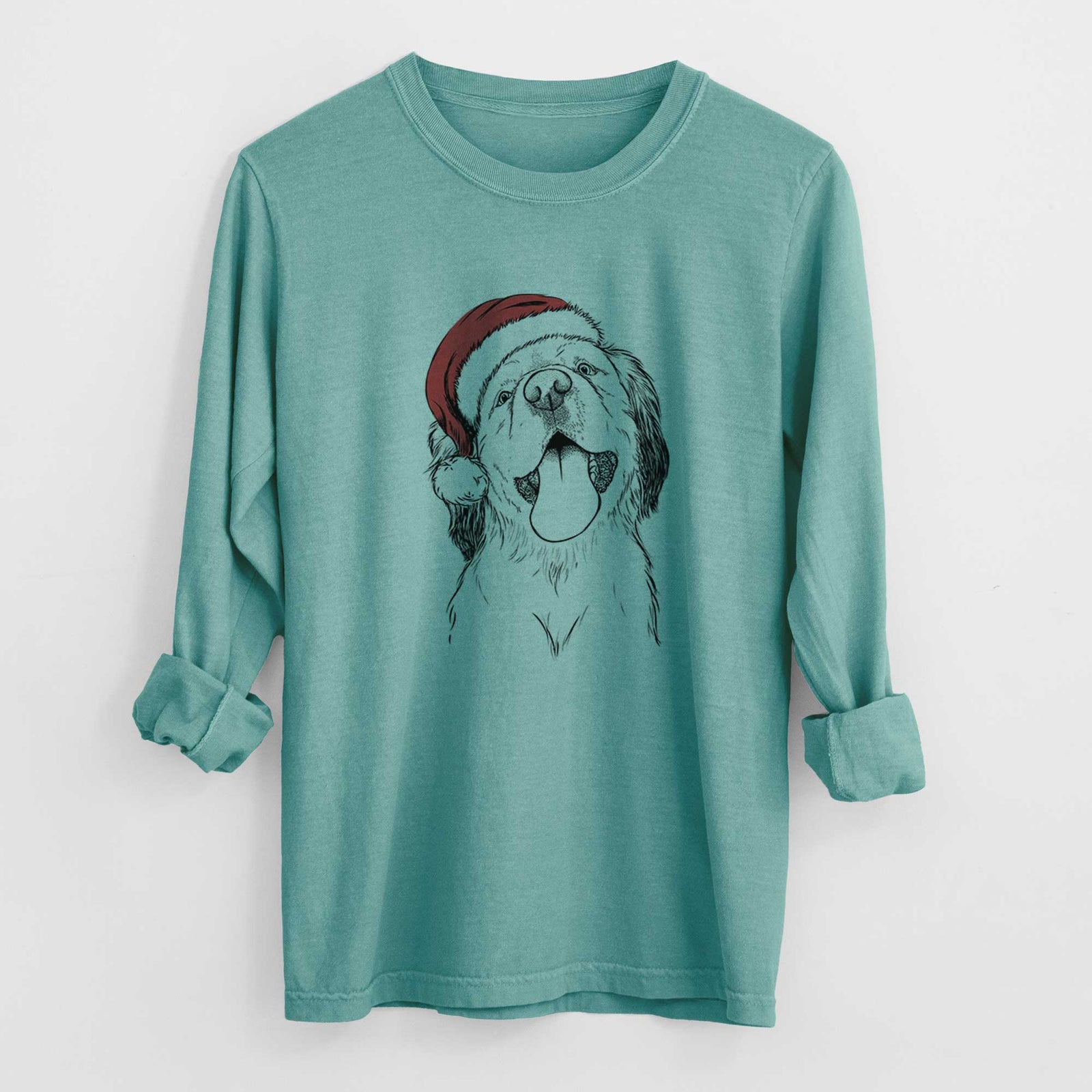 Santa Sven the Double Merle Spaniel Aussie Mix - Heavyweight 100% Cotton Long Sleeve