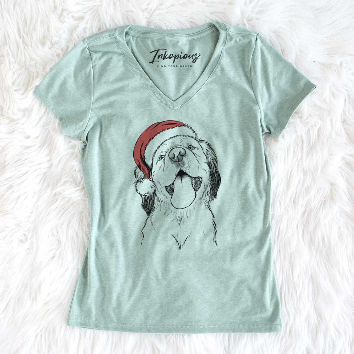 Santa Sven the Double Merle Spaniel Aussie Mix - Women's V-neck Shirt