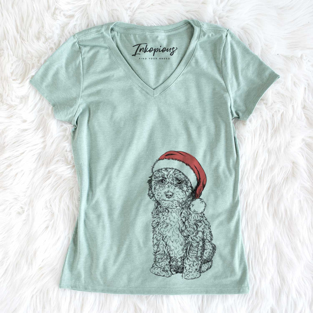 Santa Sweet Tea the Mini Doodle - Women&#39;s V-neck Shirt