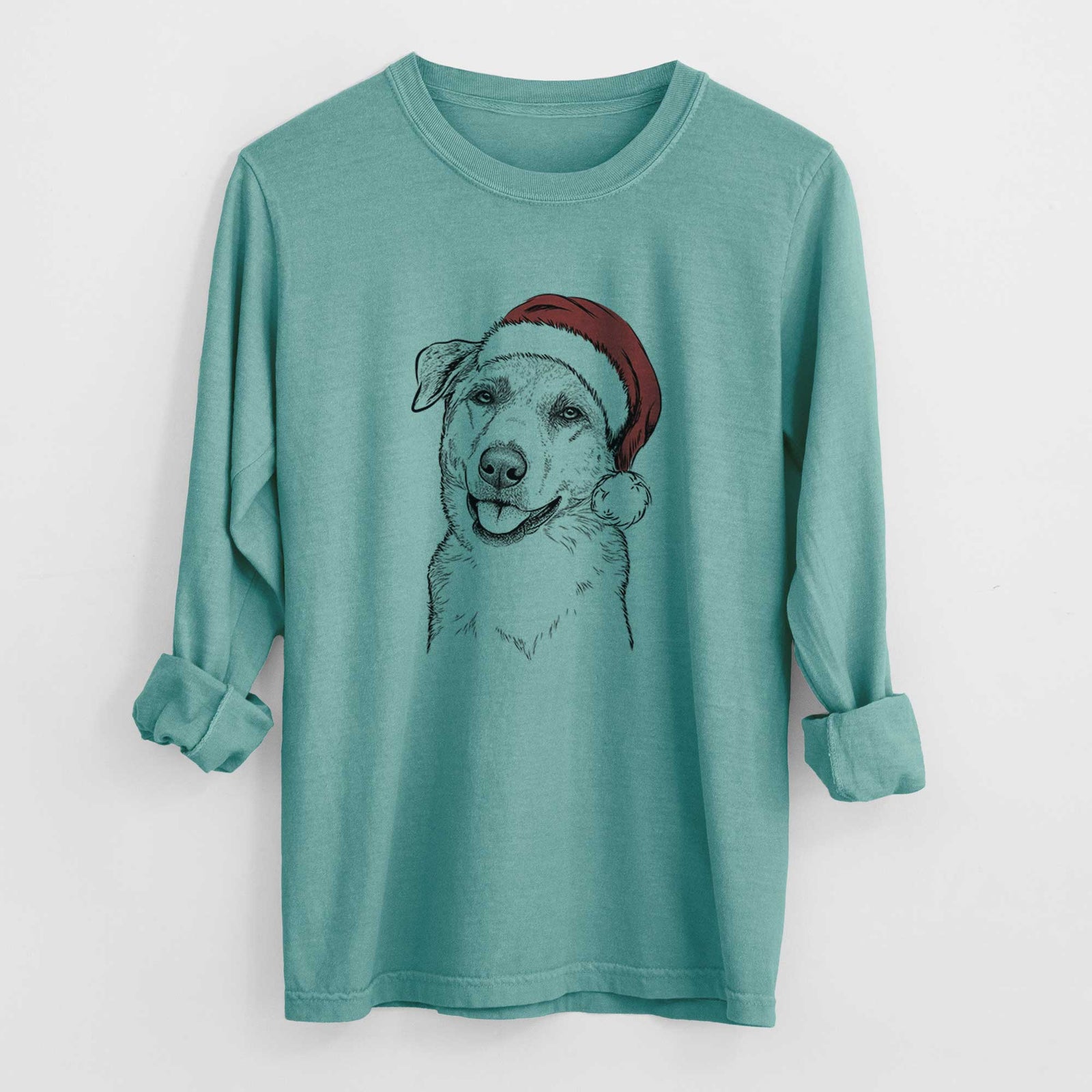 Santa Sydney the Great Pyrenees Australian Shepherd Mix - Heavyweight 100% Cotton Long Sleeve