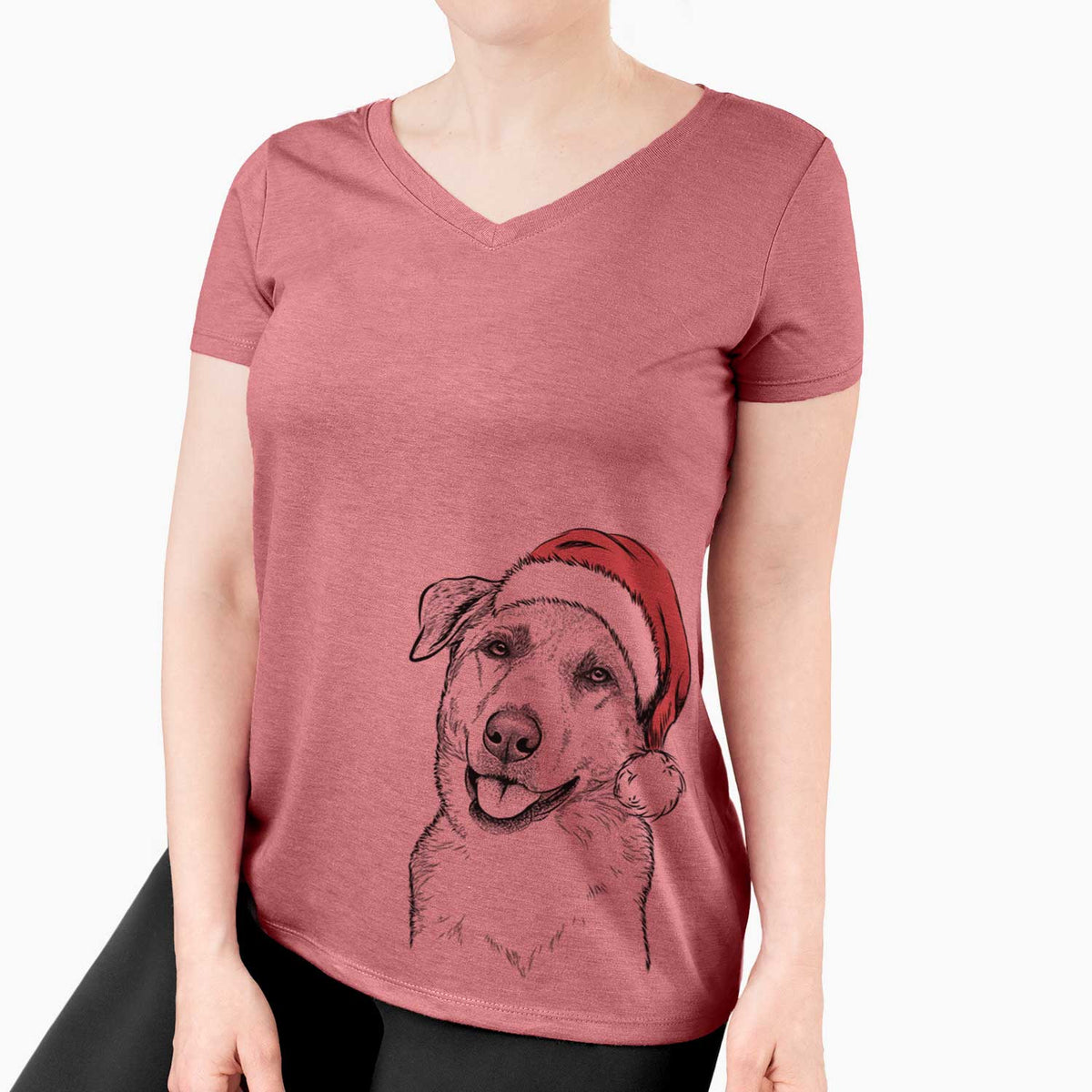 Santa Sydney the Great Pyrenees Australian Shepherd Mix - Women's V-neck Shirt