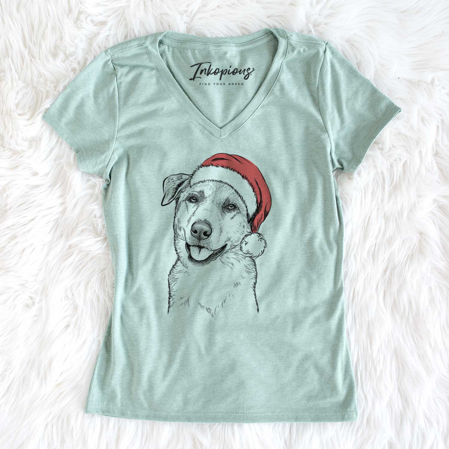 Santa Sydney the Great Pyrenees Australian Shepherd Mix - Women's V-neck Shirt
