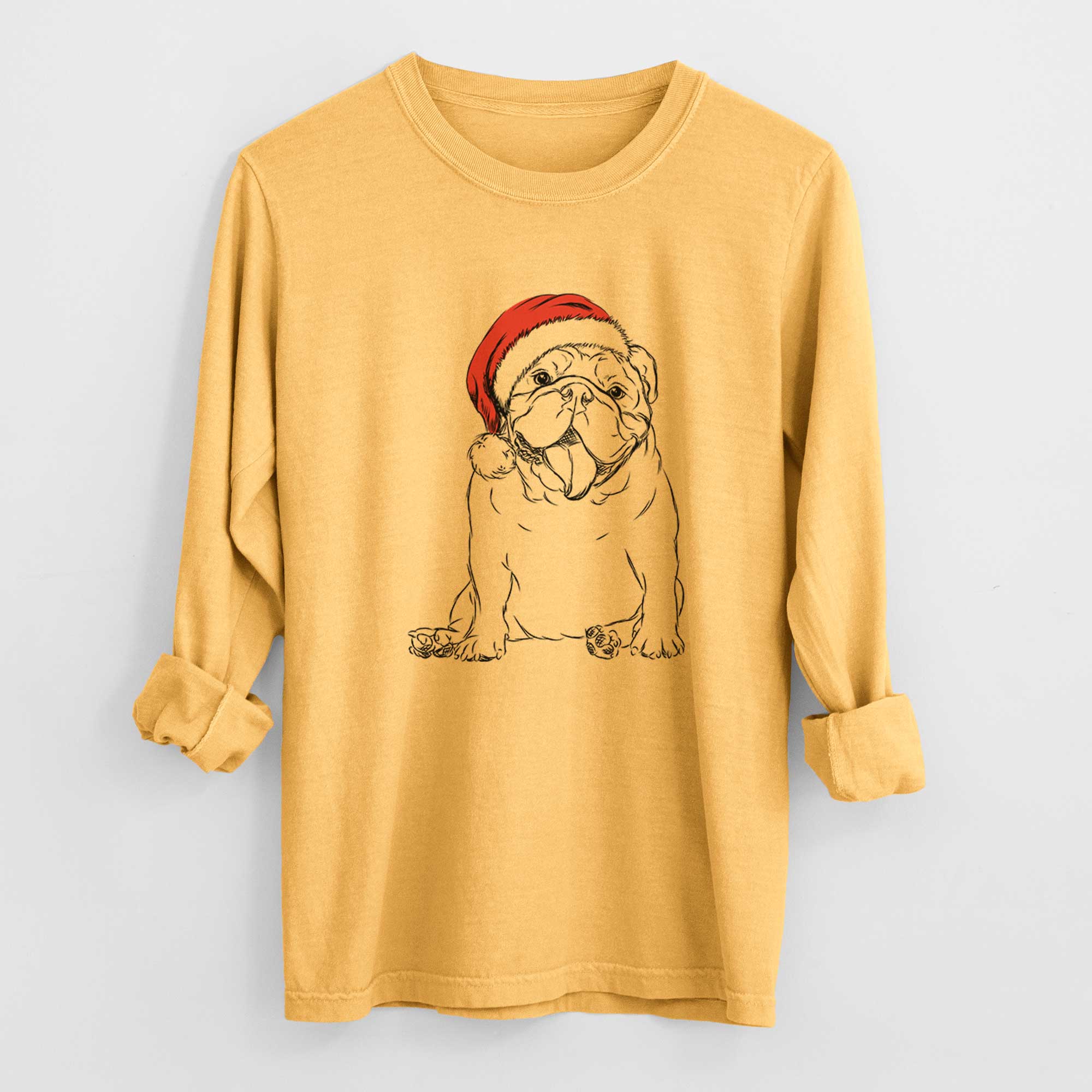 Santa Tank the English Bulldog - Heavyweight 100% Cotton Long Sleeve