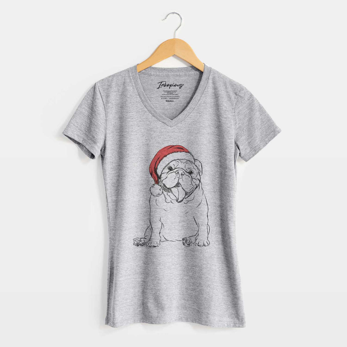 Santa Tank the English Bulldog - Women's V-neck Shirt