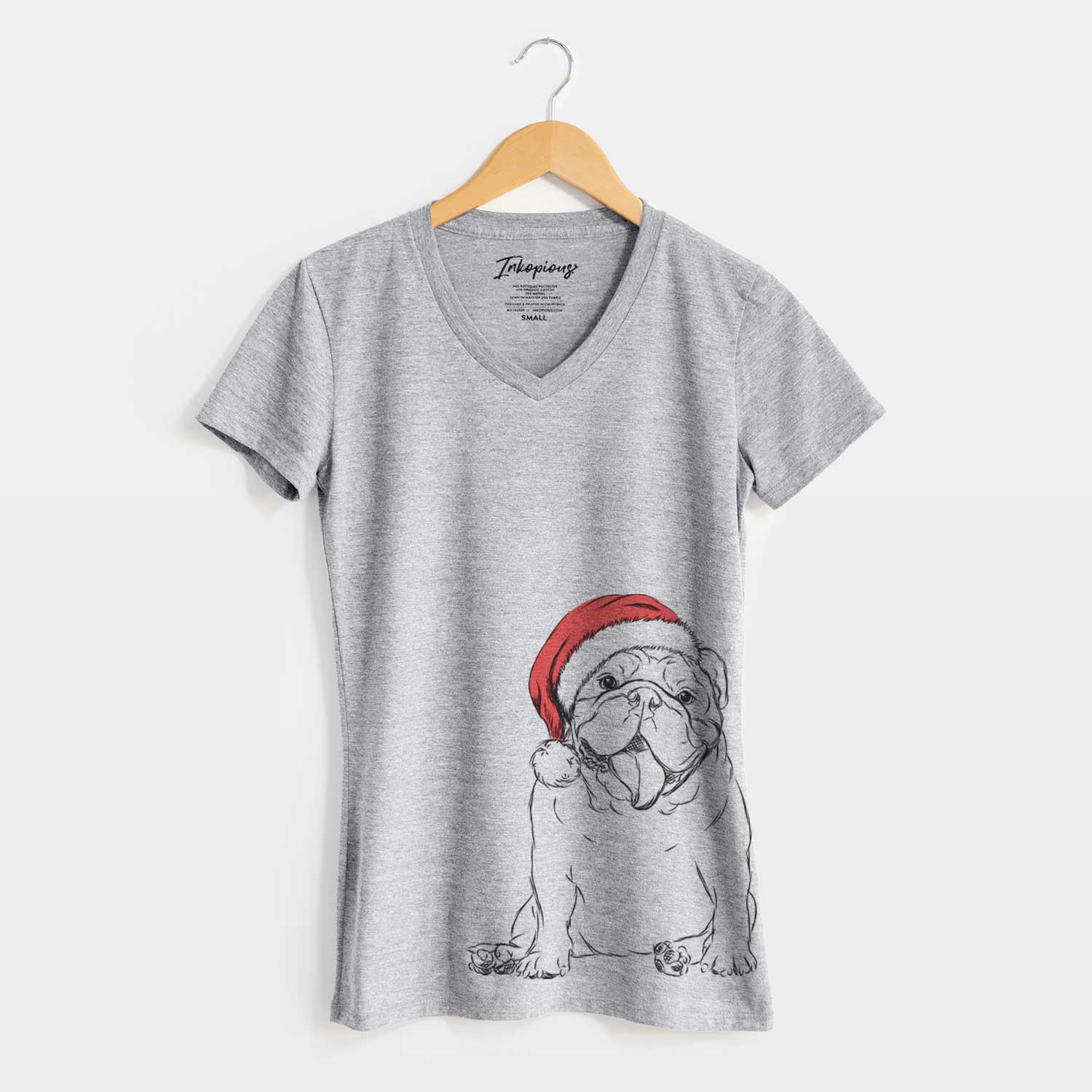 Santa Tank the English Bulldog - Women's V-neck Shirt