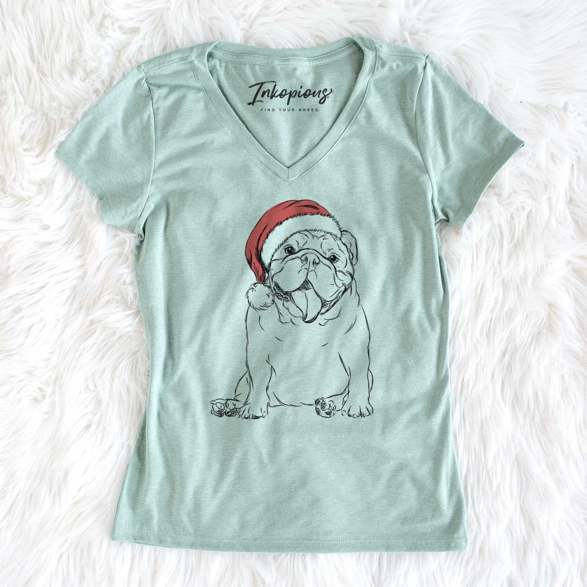 Santa Tank the English Bulldog - Women's V-neck Shirt