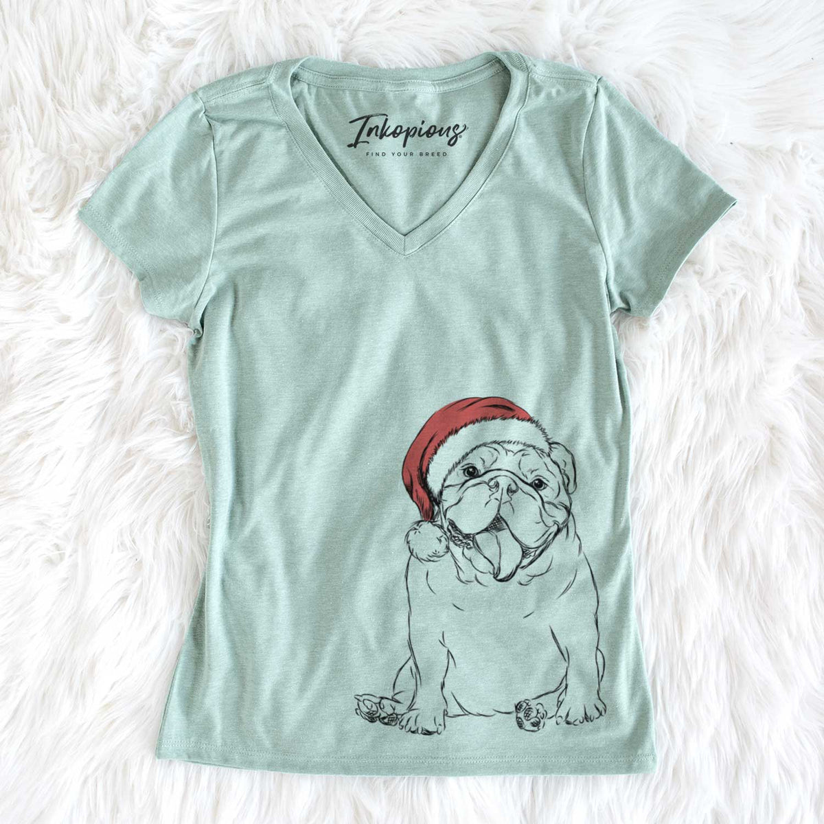 Santa Tank the English Bulldog - Women's V-neck Shirt