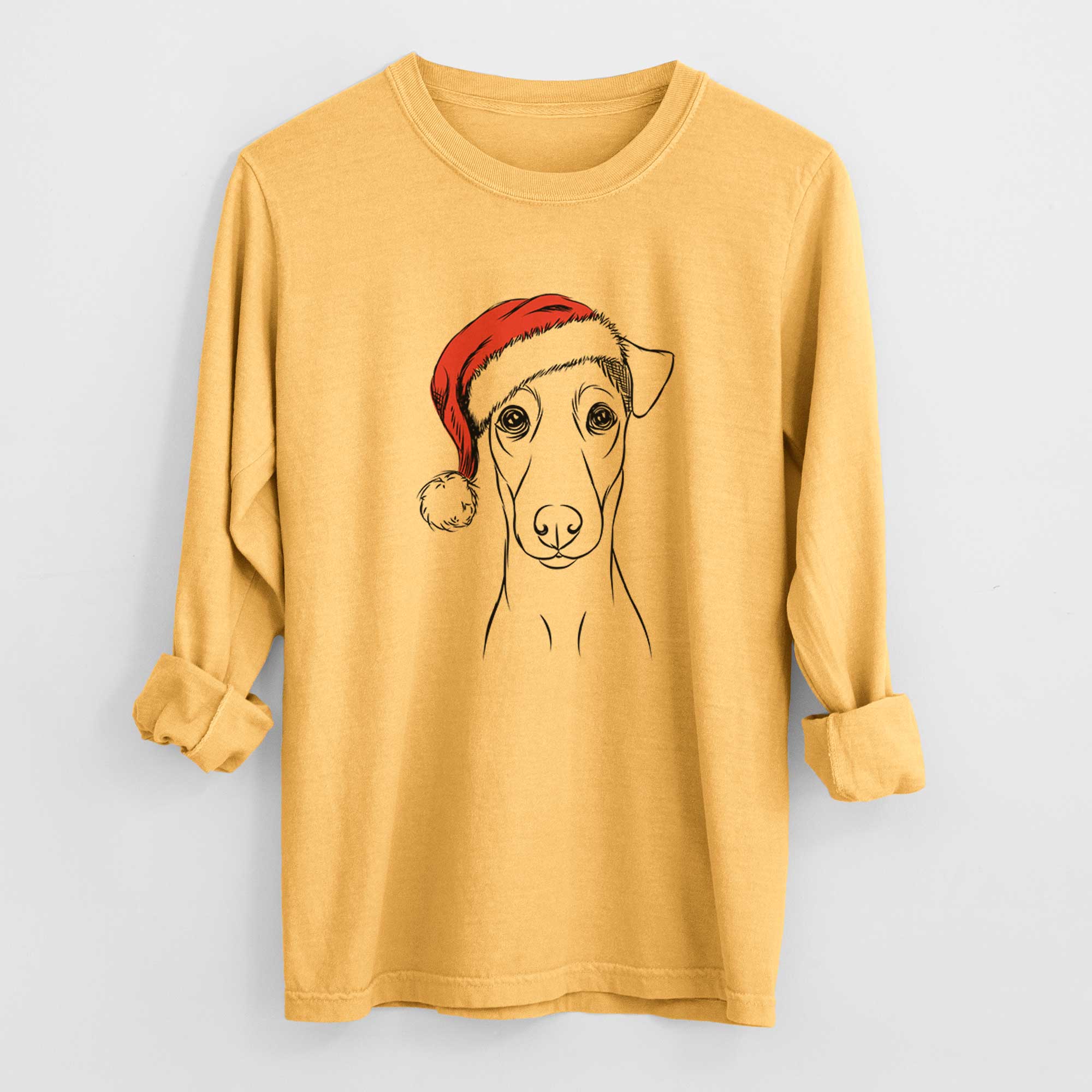 Santa Tanner the Fox Terrier - Heavyweight 100% Cotton Long Sleeve