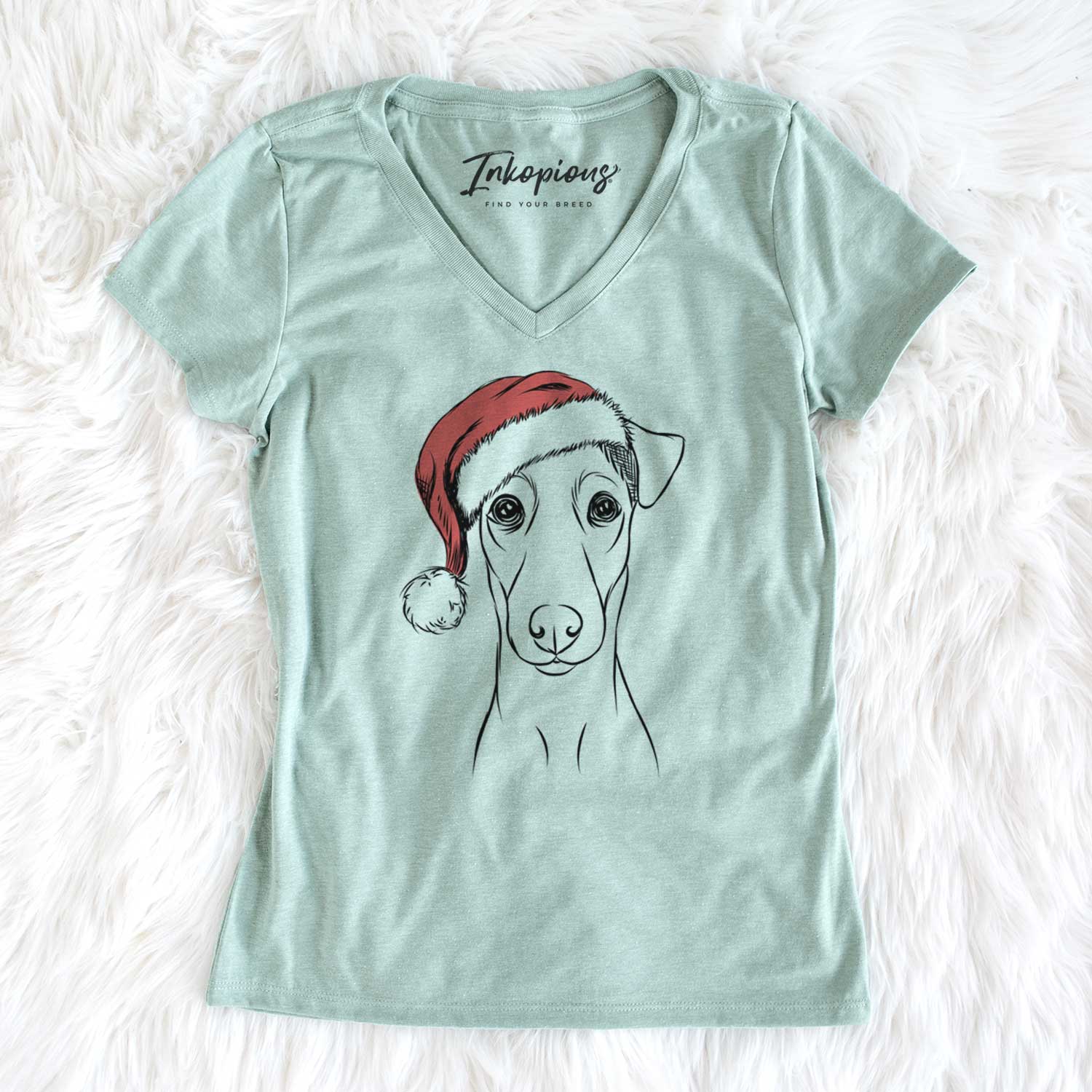 Santa Tanner the Fox Terrier - Women's V-neck Shirt