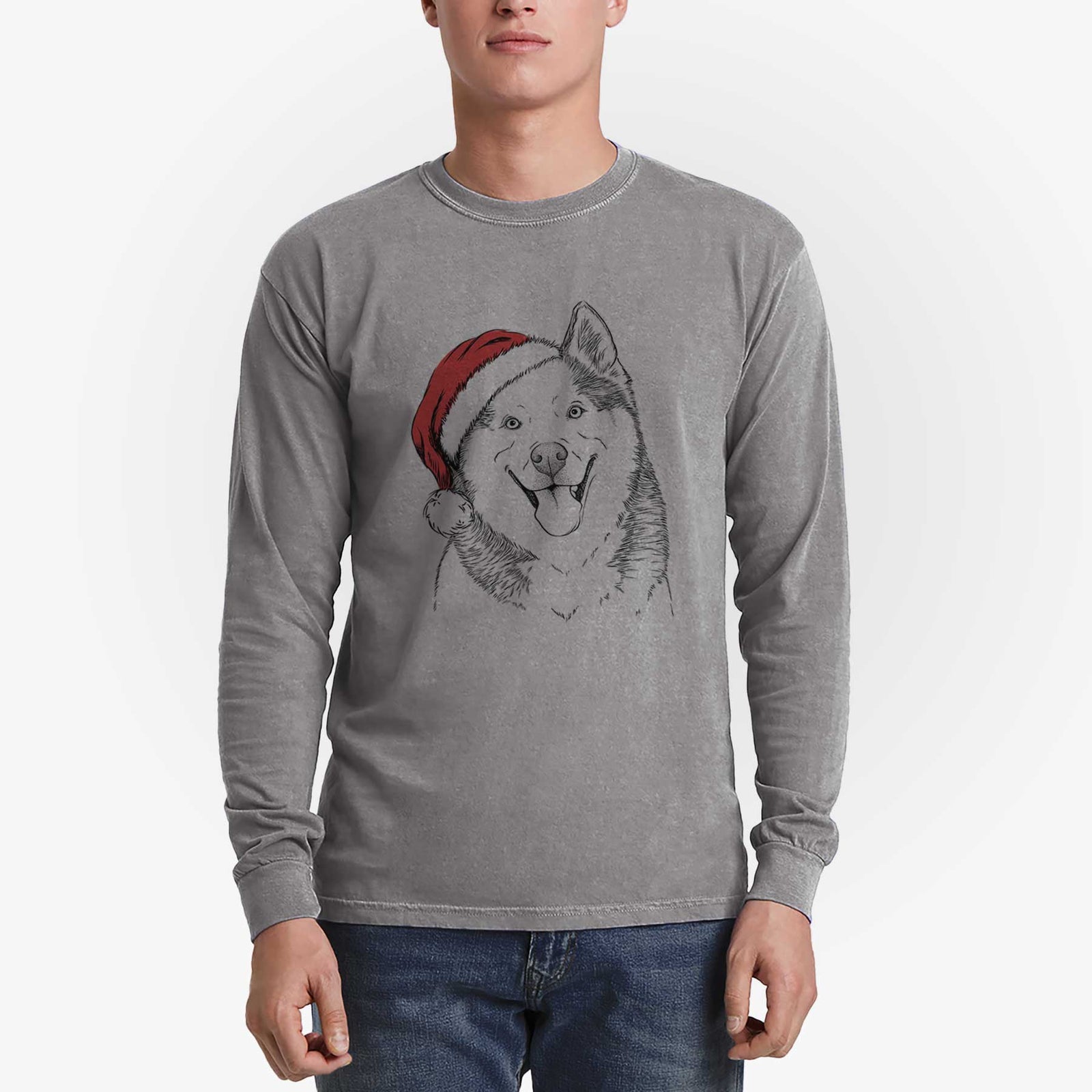 Santa Teak the Siberian Husky - Heavyweight 100% Cotton Long Sleeve