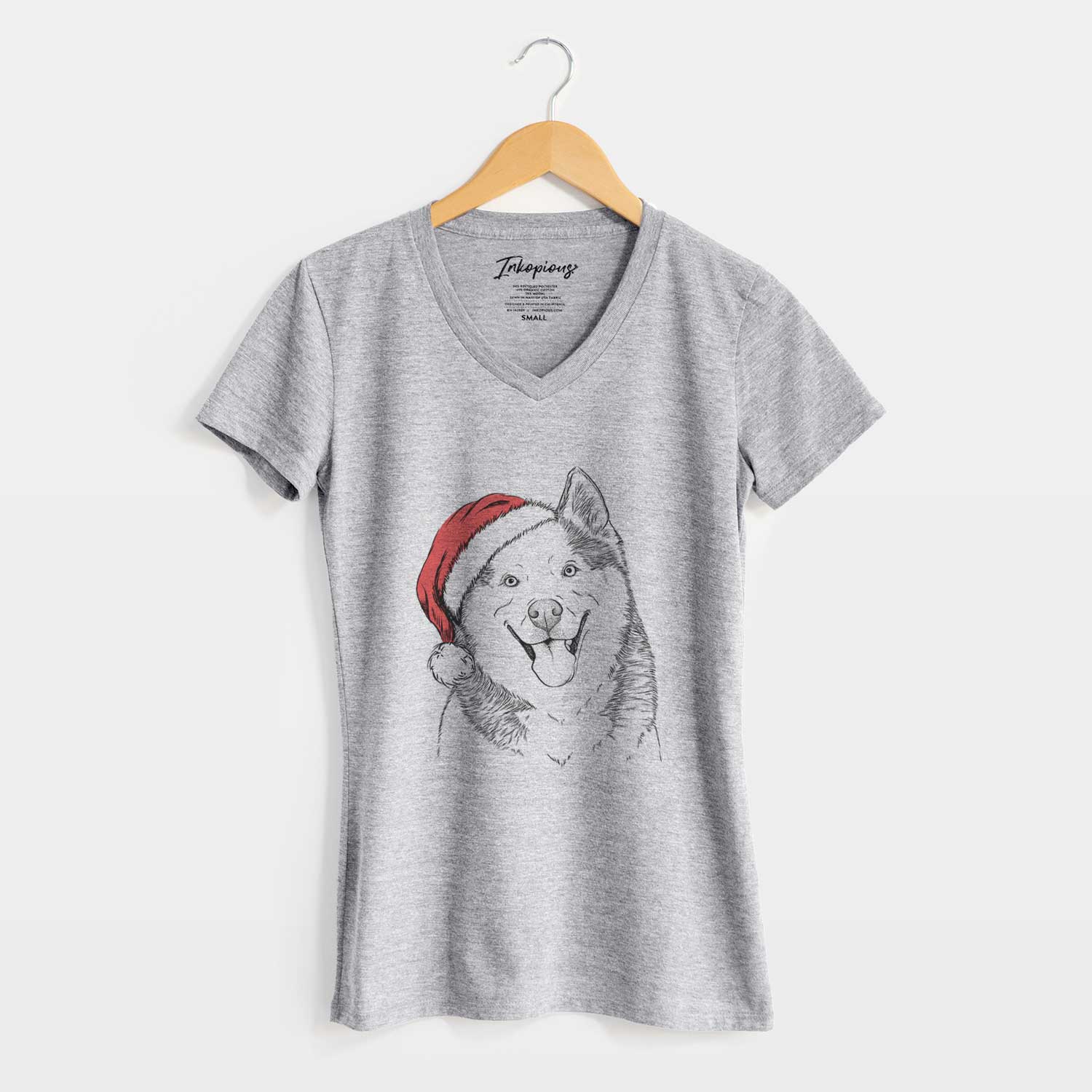 Santa Teak the Siberian Husky - Women's V-neck Shirt