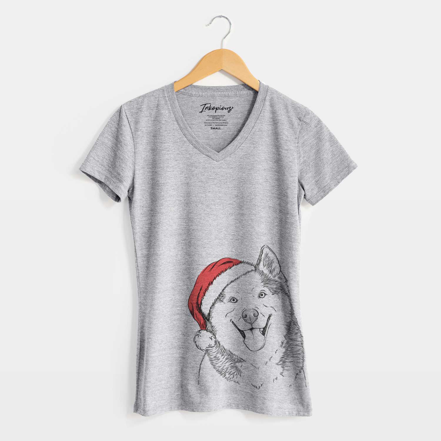 Santa Teak the Siberian Husky - Women's V-neck Shirt