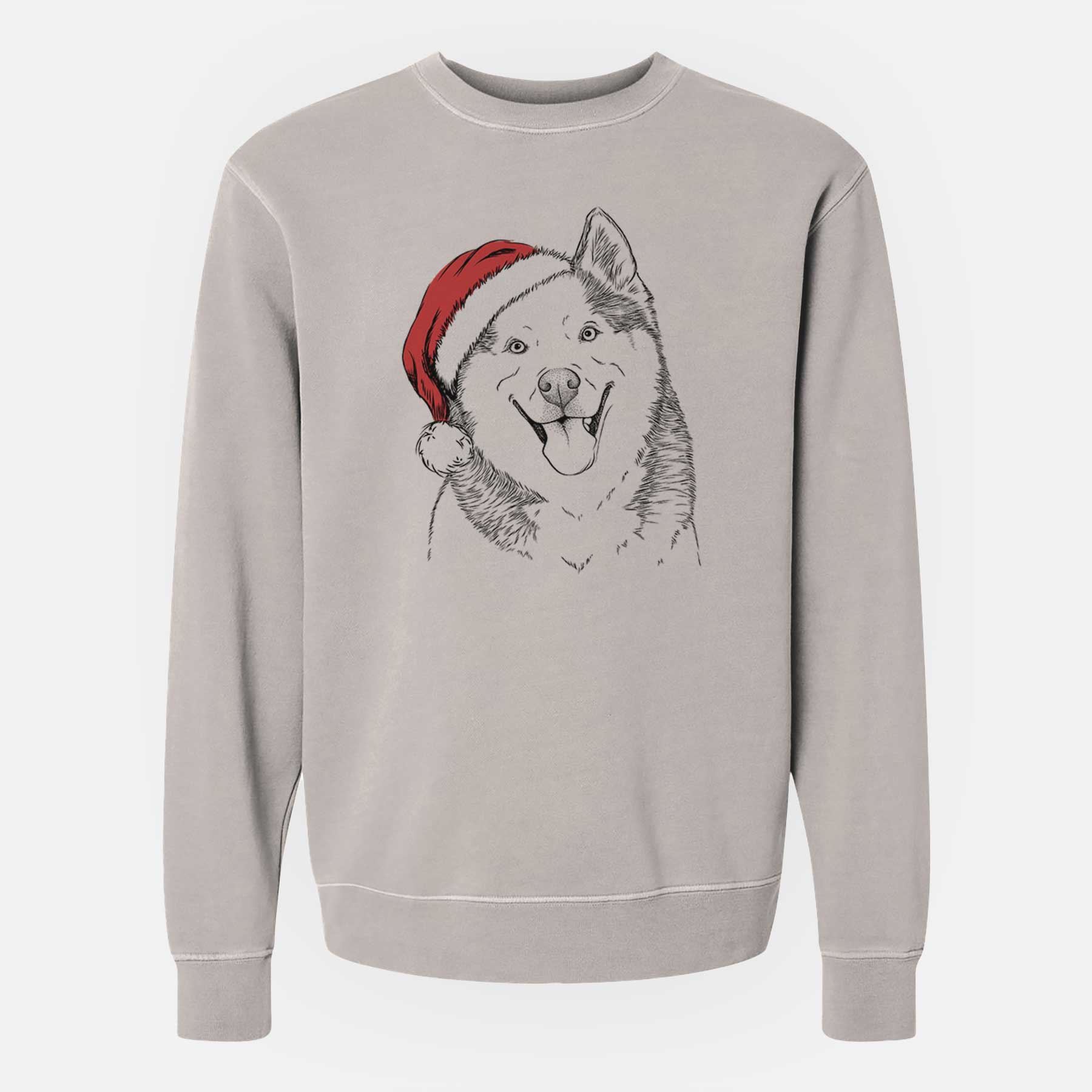 Santa Teak the Siberian Husky - Unisex Pigment Dyed Crew Sweatshirt