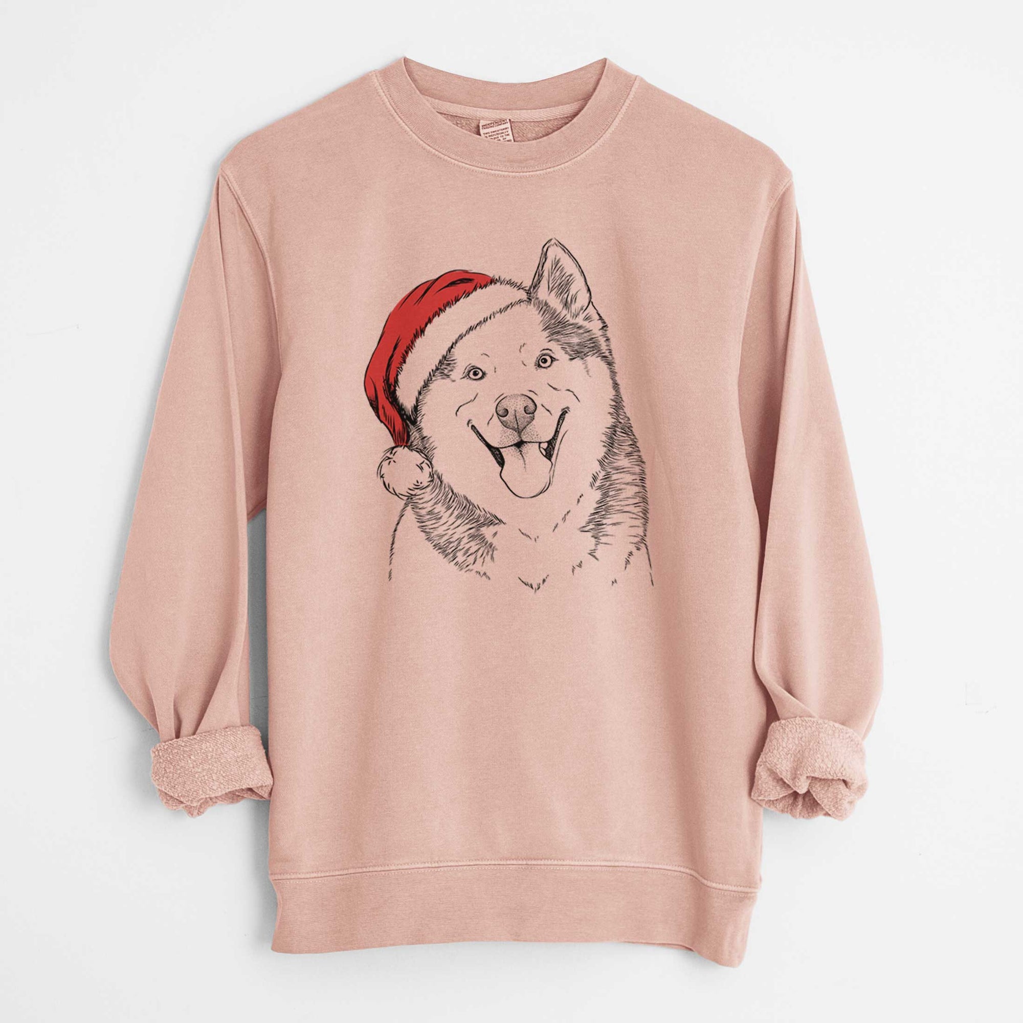 Santa Teak the Siberian Husky - Unisex Pigment Dyed Crew Sweatshirt