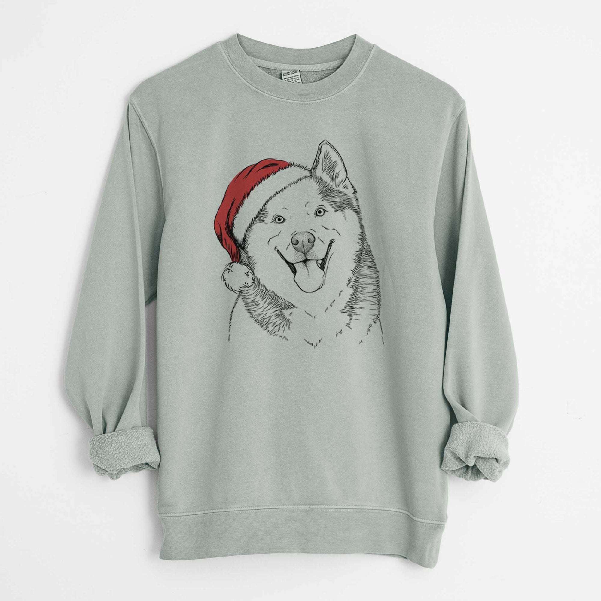 Santa Teak the Siberian Husky - Unisex Pigment Dyed Crew Sweatshirt