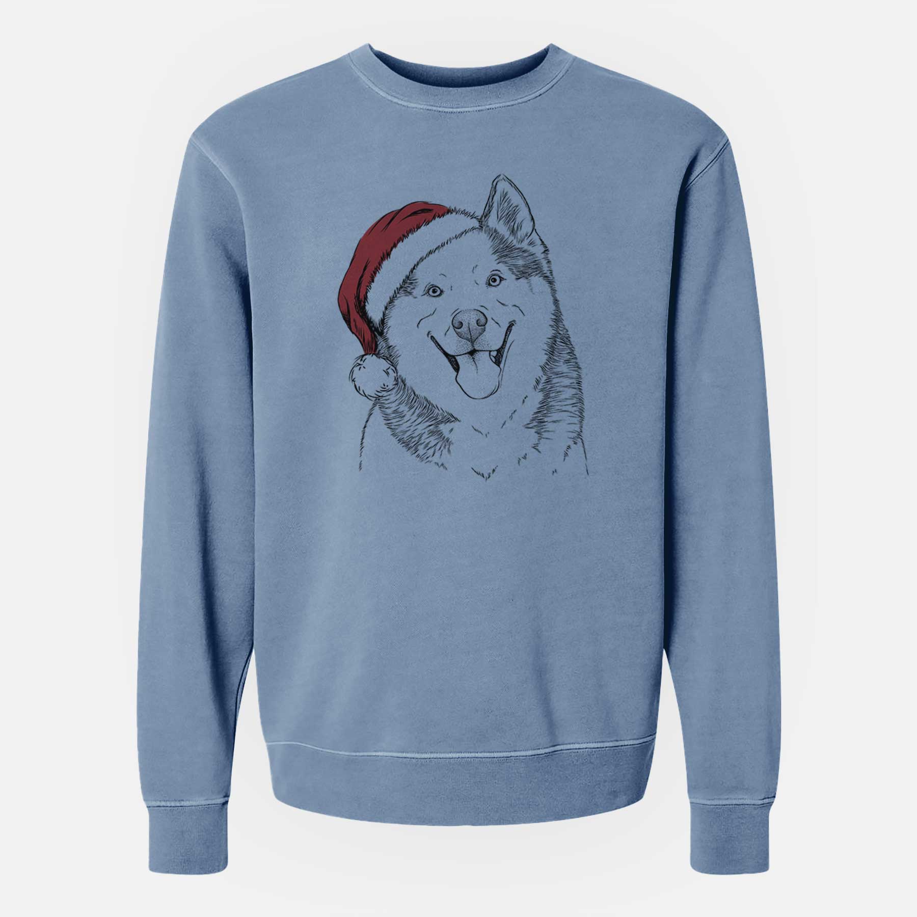 Santa Teak the Siberian Husky - Unisex Pigment Dyed Crew Sweatshirt