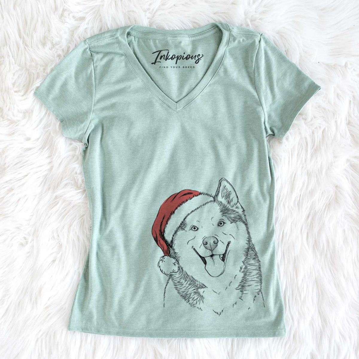 Santa Teak the Siberian Husky - Women&#39;s V-neck Shirt