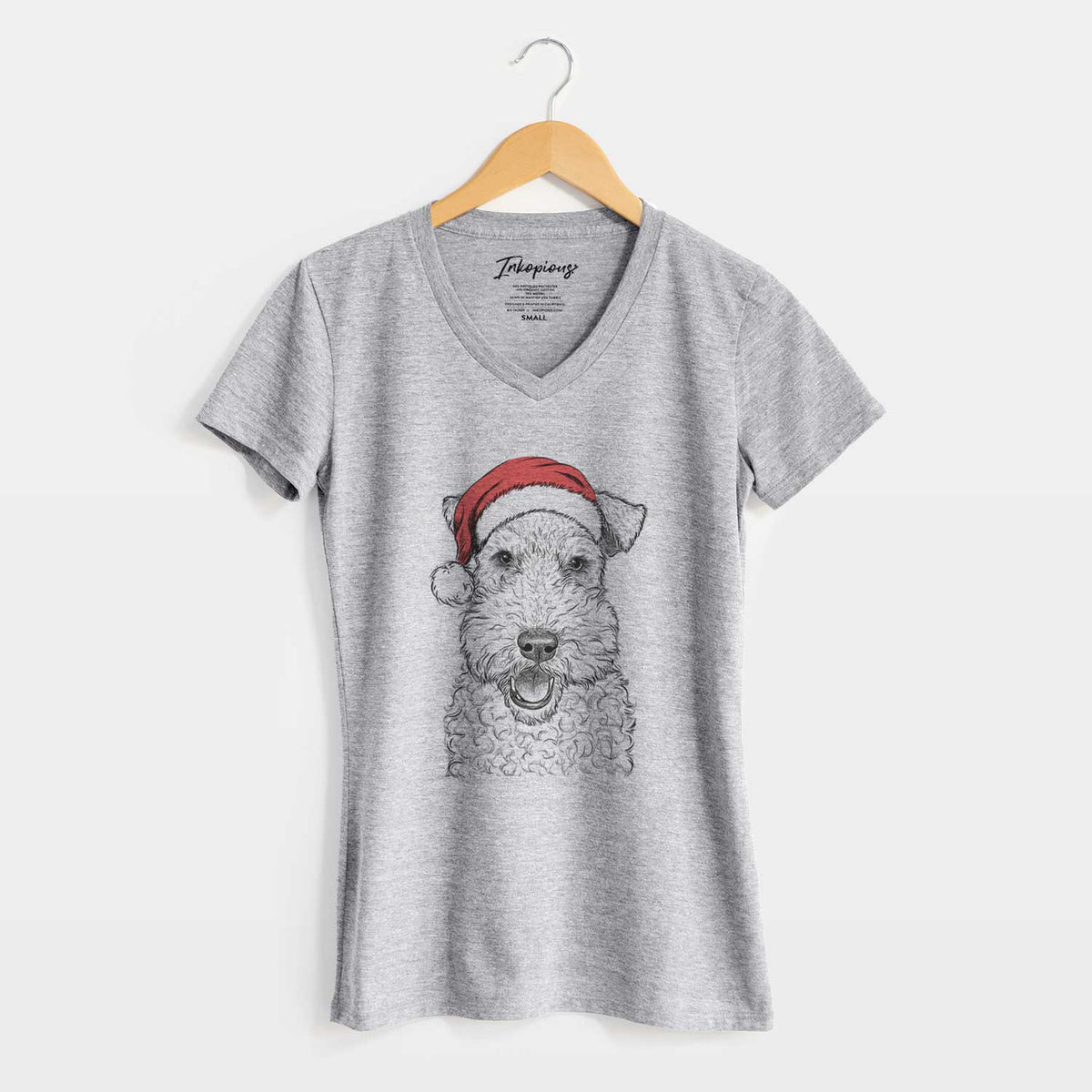 Santa Ted the Wire Fox Terrier - Women's V-neck Shirt