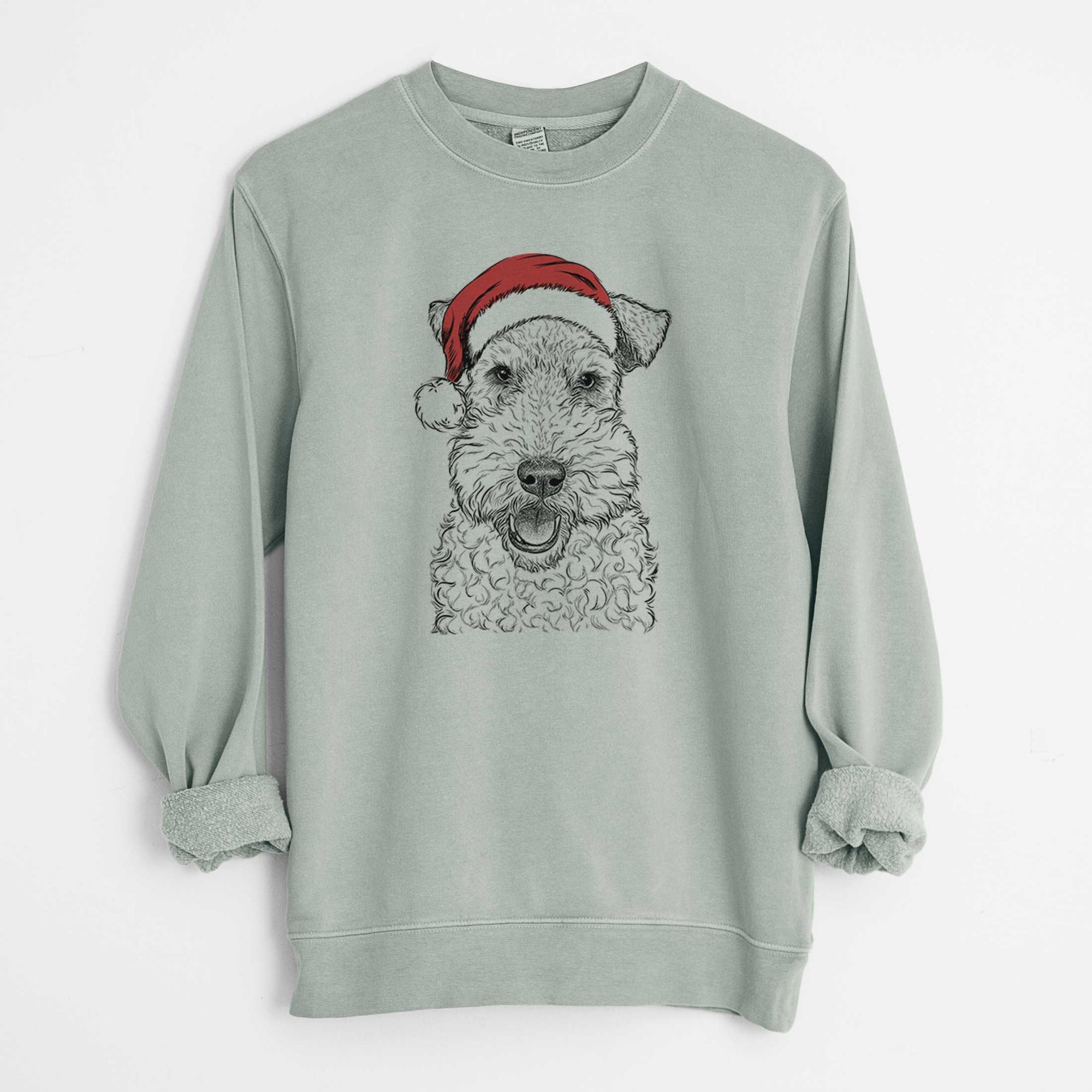 Santa Ted the Wire Fox Terrier - Unisex Pigment Dyed Crew Sweatshirt