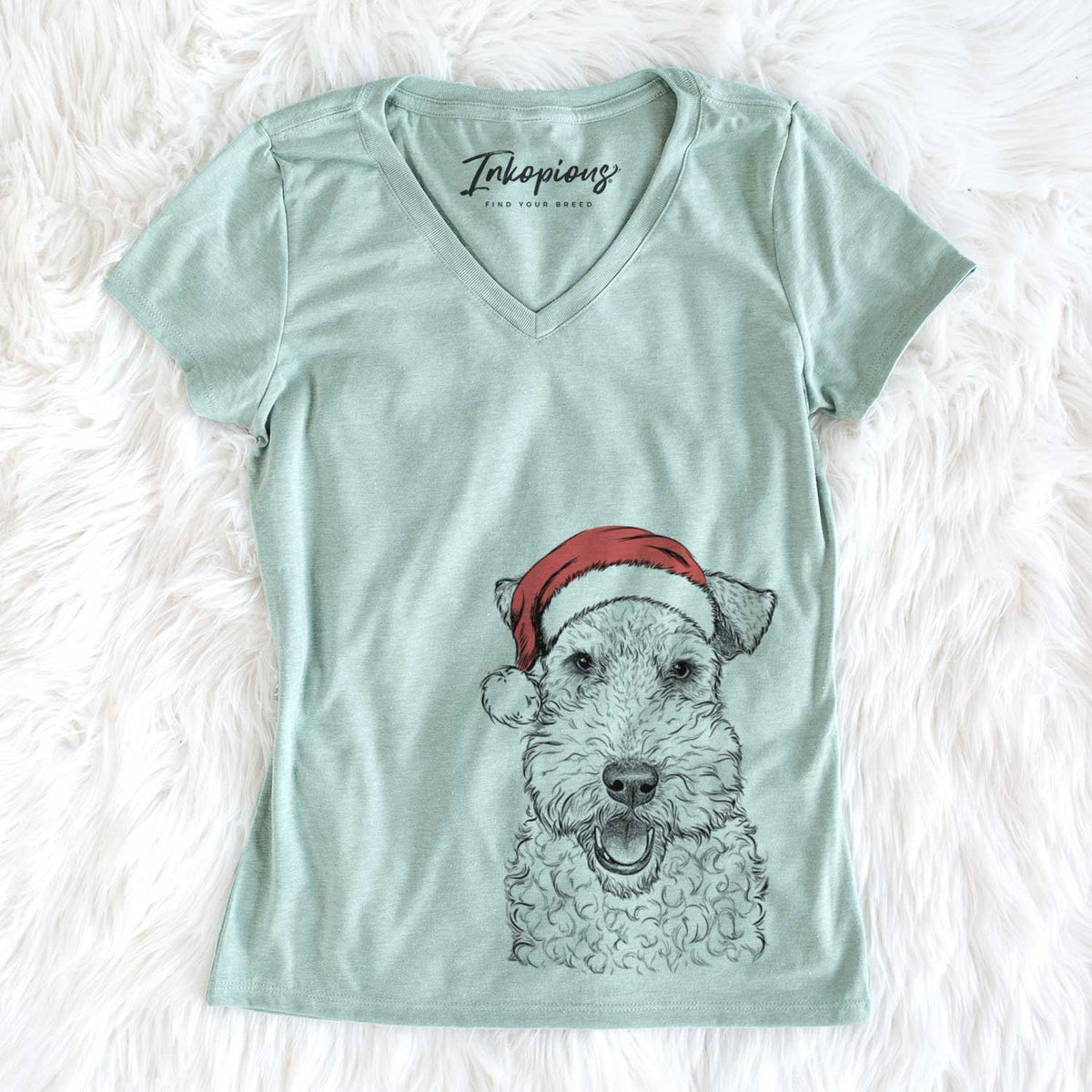 Santa Ted the Wire Fox Terrier - Women&#39;s V-neck Shirt