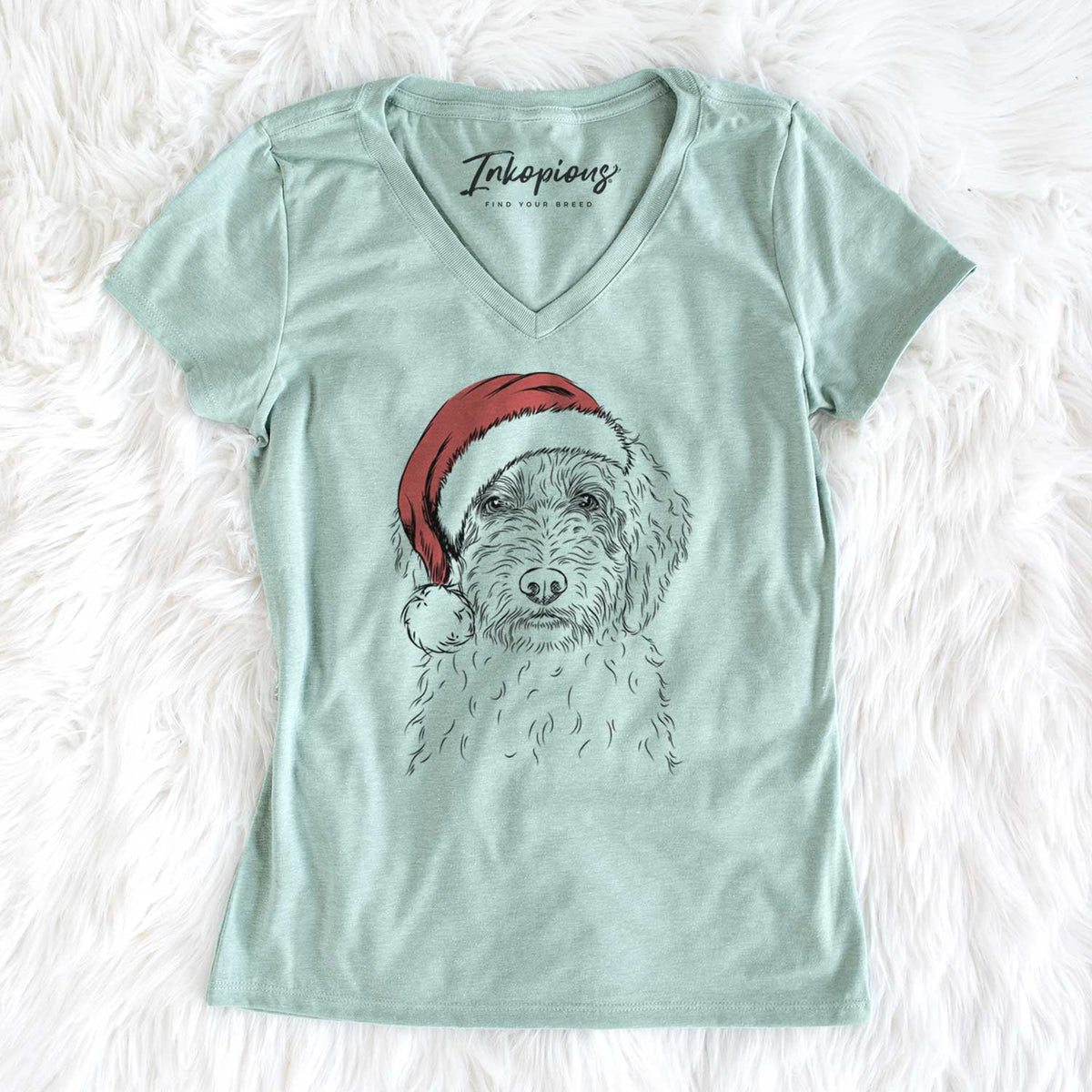 Santa Teddy the Labradoodle - Women's V-neck Shirt