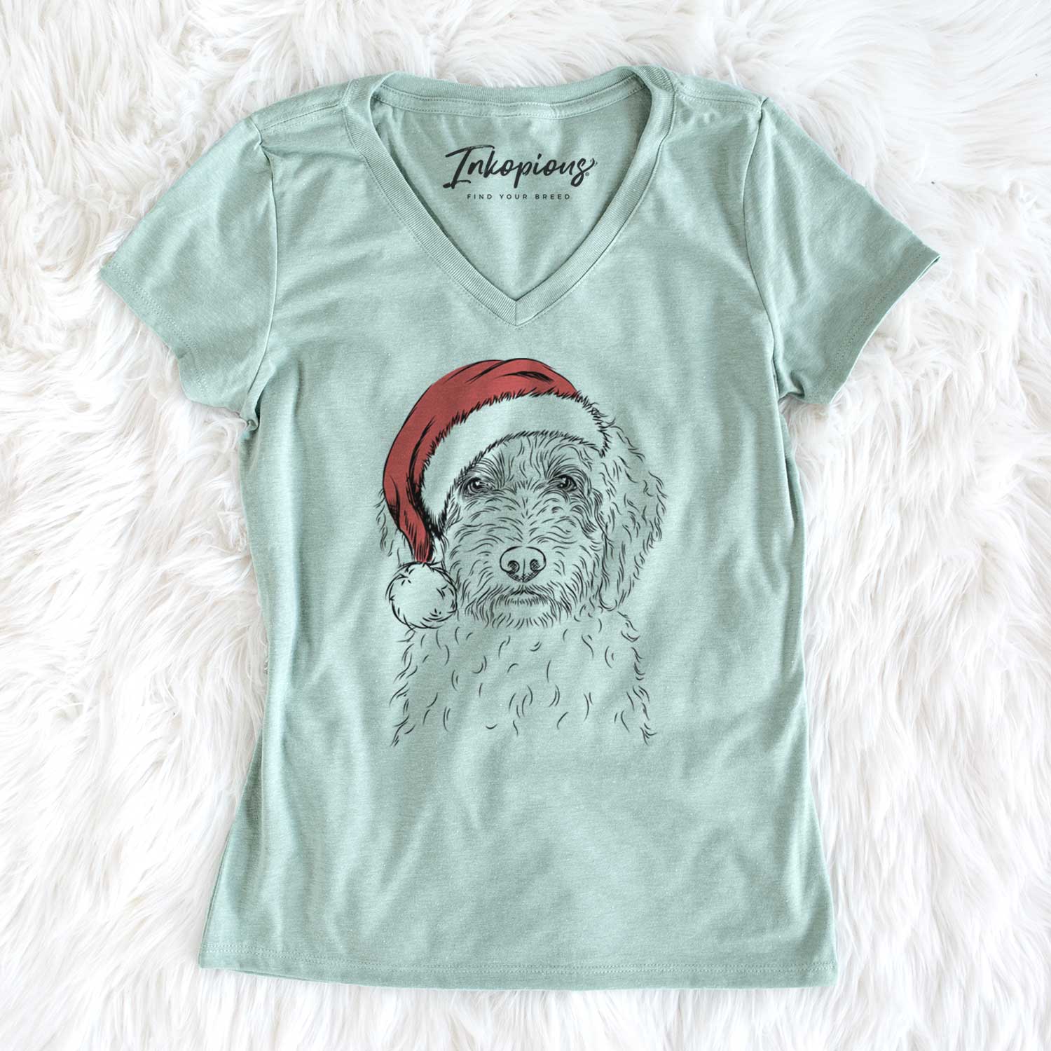 Santa Teddy the Labradoodle - Women's V-neck Shirt