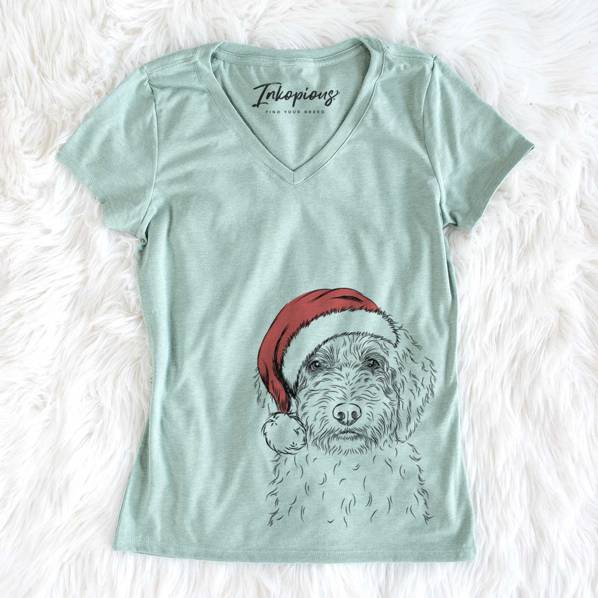 Santa Teddy the Labradoodle - Women&#39;s V-neck Shirt