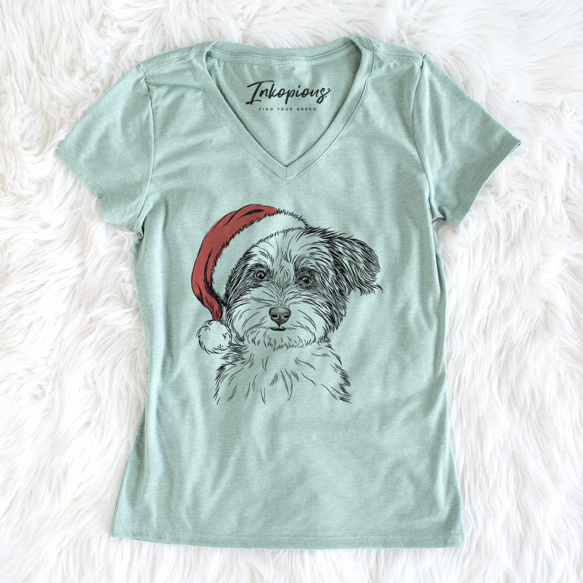 Santa Teddy the Havanese - Women's V-neck Shirt
