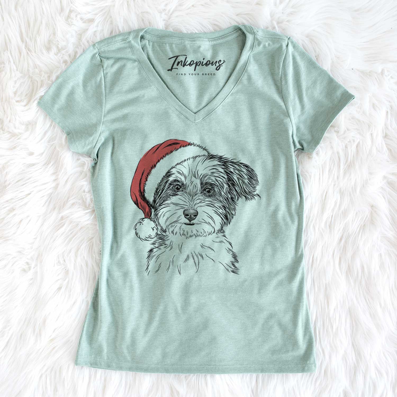 Santa Teddy the Havanese - Women's V-neck Shirt