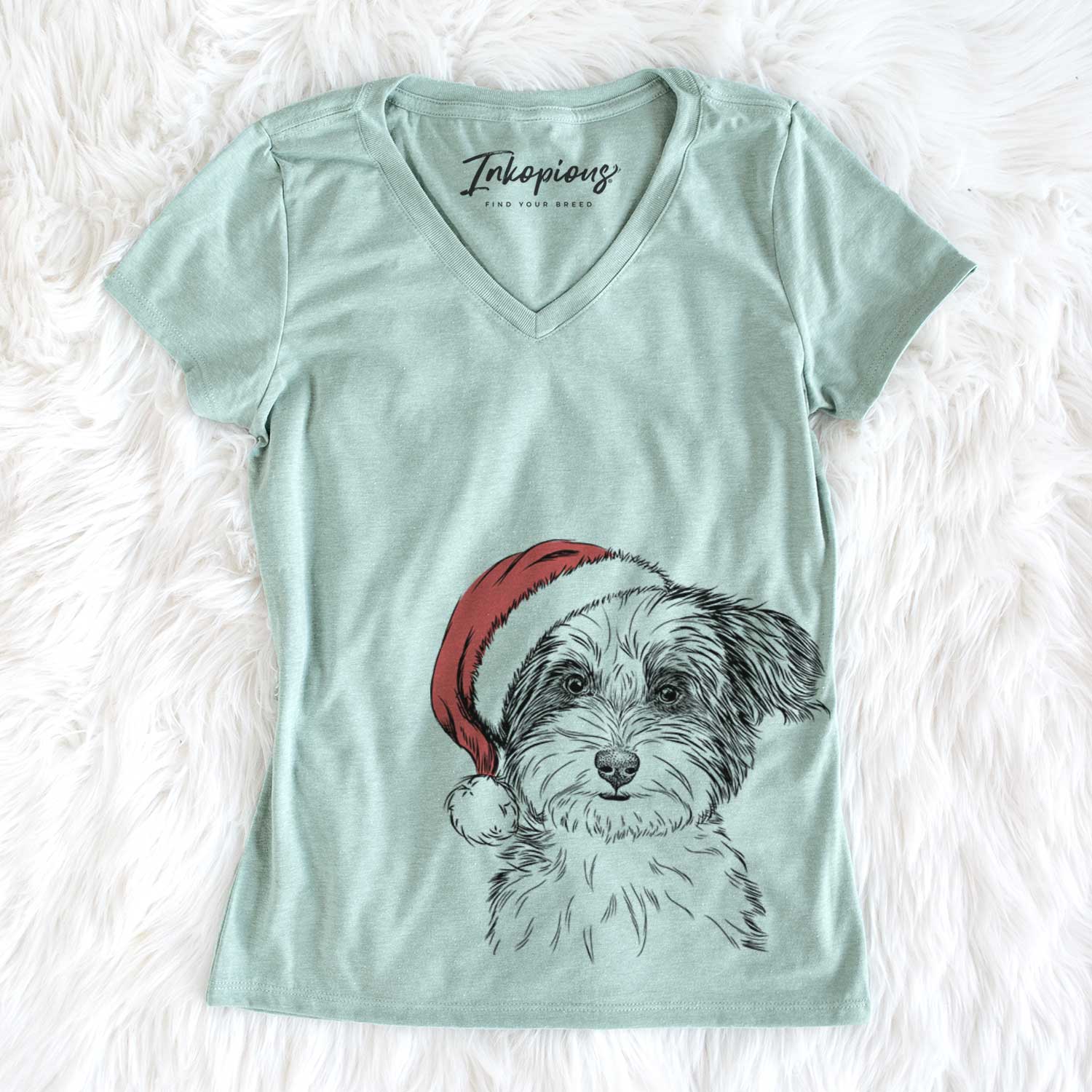 Santa Teddy the Havanese - Women's V-neck Shirt