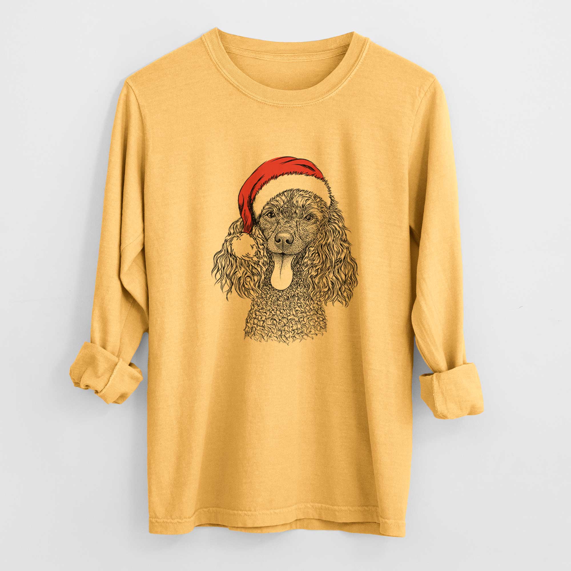 Santa Teddy the Mini Poodle - Heavyweight 100% Cotton Long Sleeve