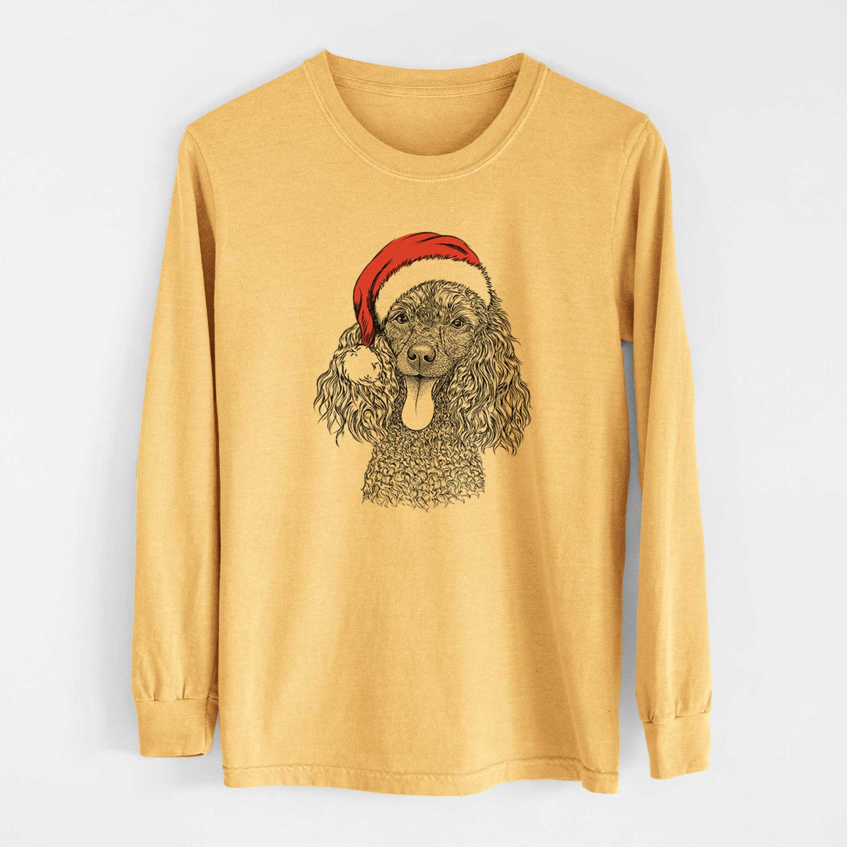 Santa Teddy the Mini Poodle - Heavyweight 100% Cotton Long Sleeve