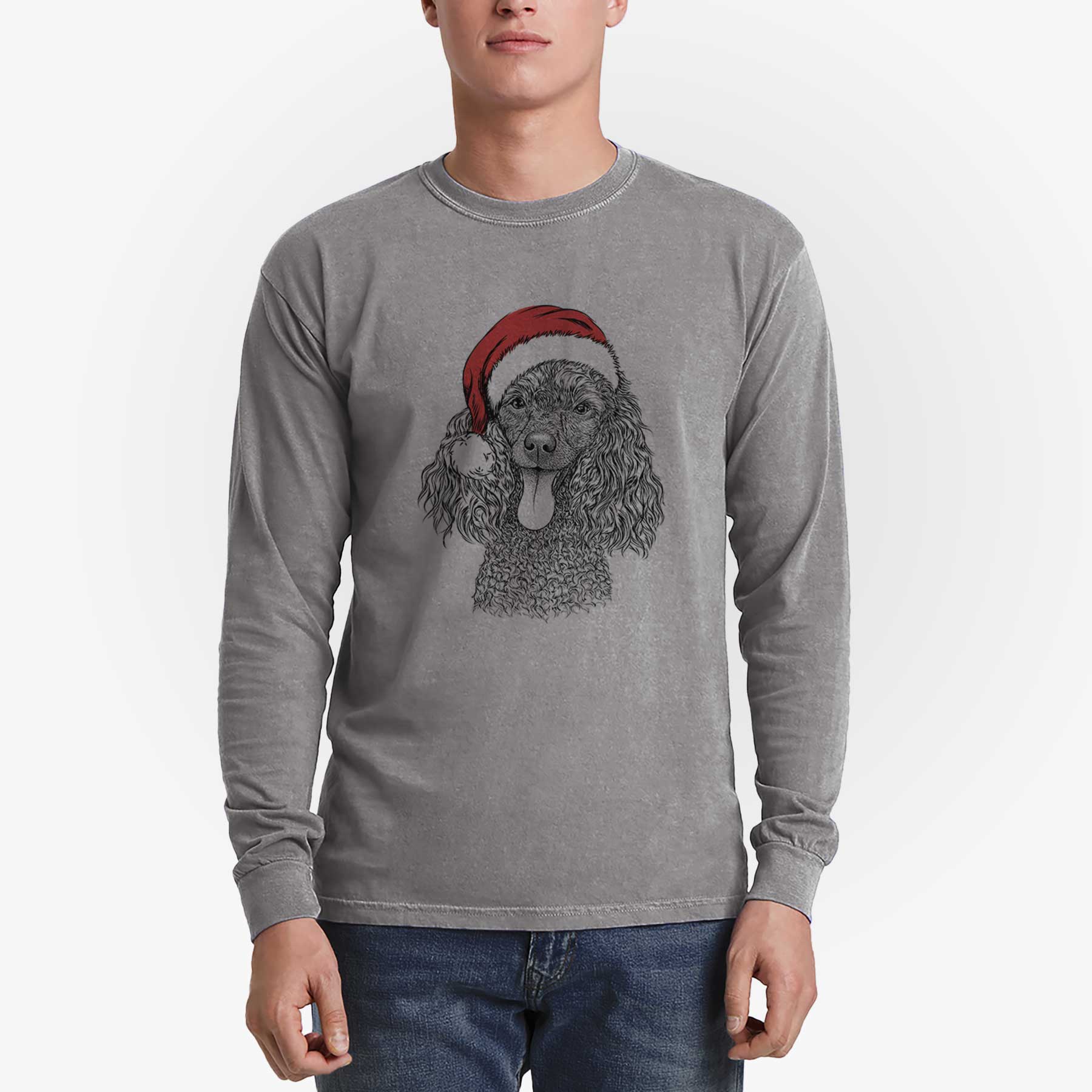 Santa Teddy the Mini Poodle - Heavyweight 100% Cotton Long Sleeve