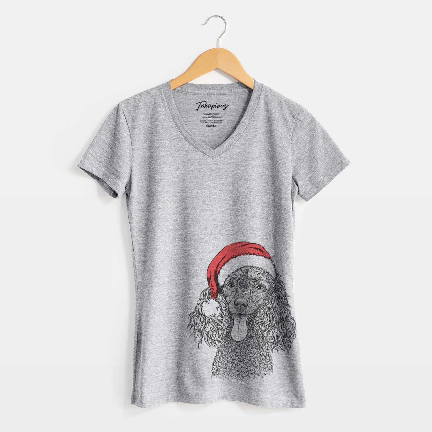 Santa Teddy the Mini Poodle - Women's V-neck Shirt