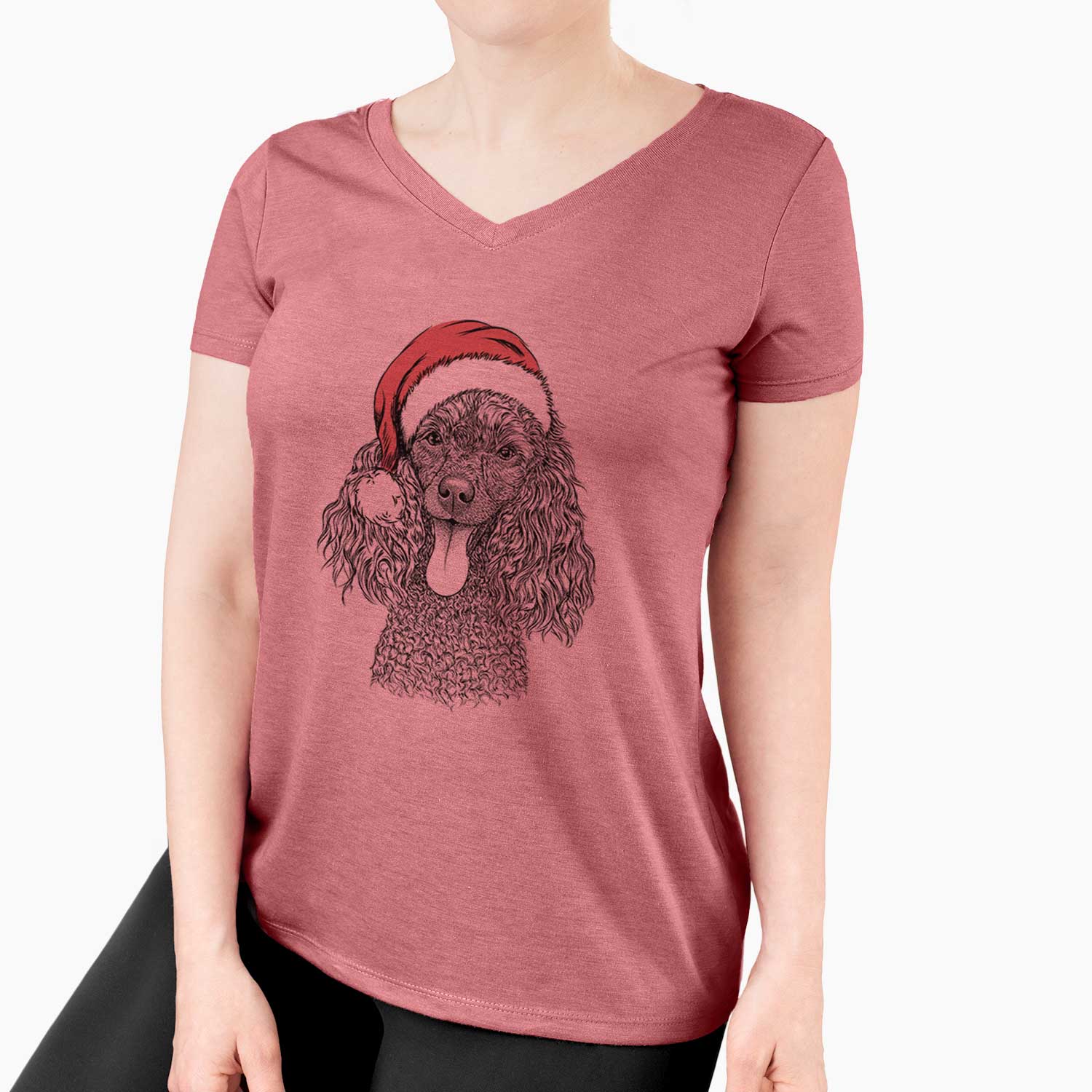 Santa Teddy the Mini Poodle - Women's V-neck Shirt