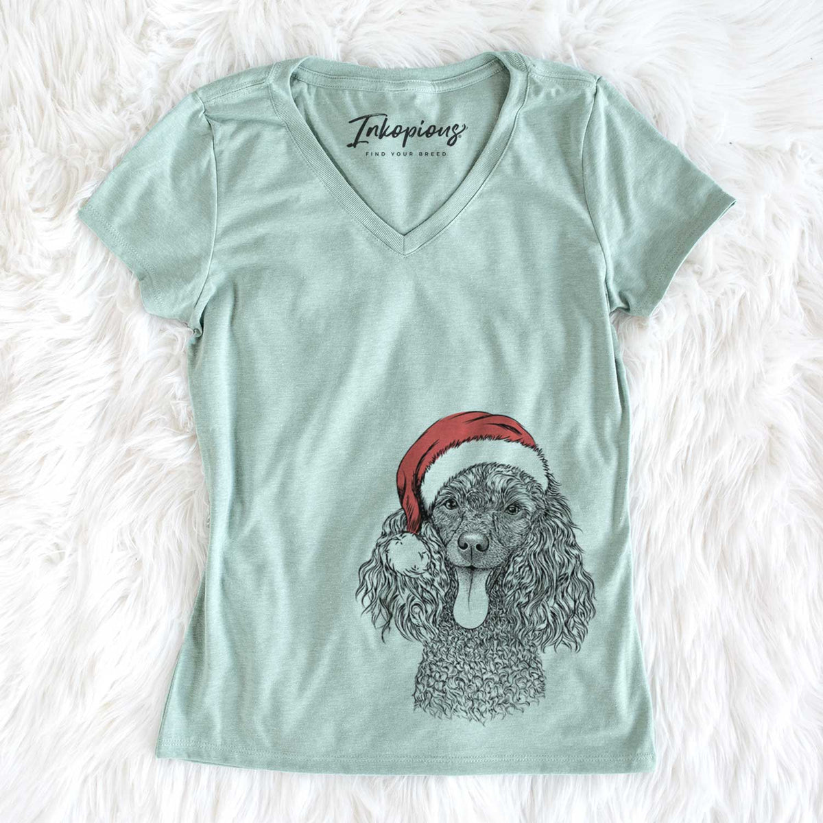 Santa Teddy the Mini Poodle - Women&#39;s V-neck Shirt