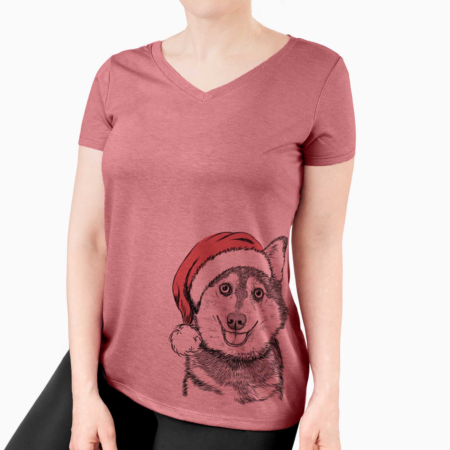 Santa Tellie the Alaskan Klee Kai - Women's V-neck Shirt