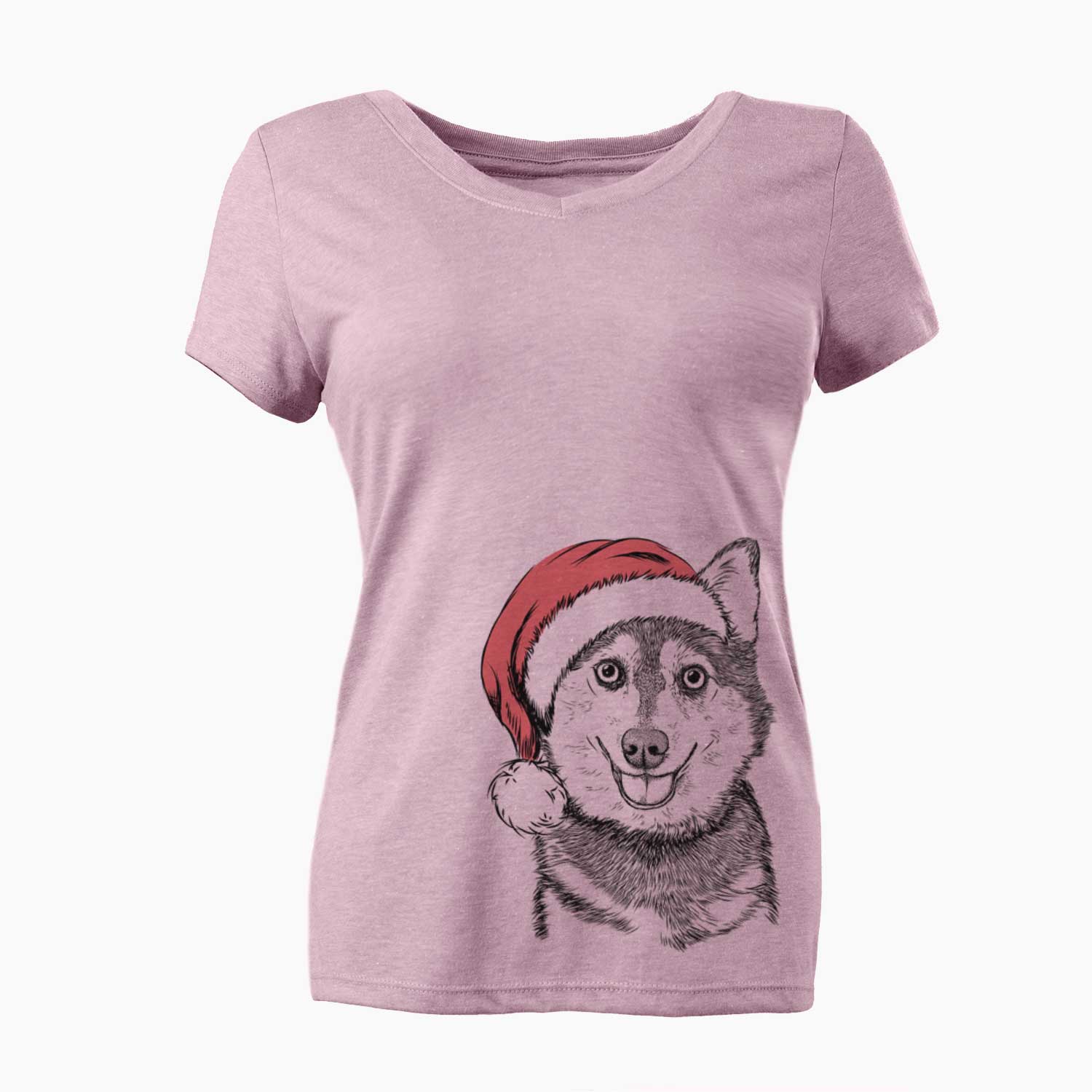 Santa Tellie the Alaskan Klee Kai - Women's V-neck Shirt