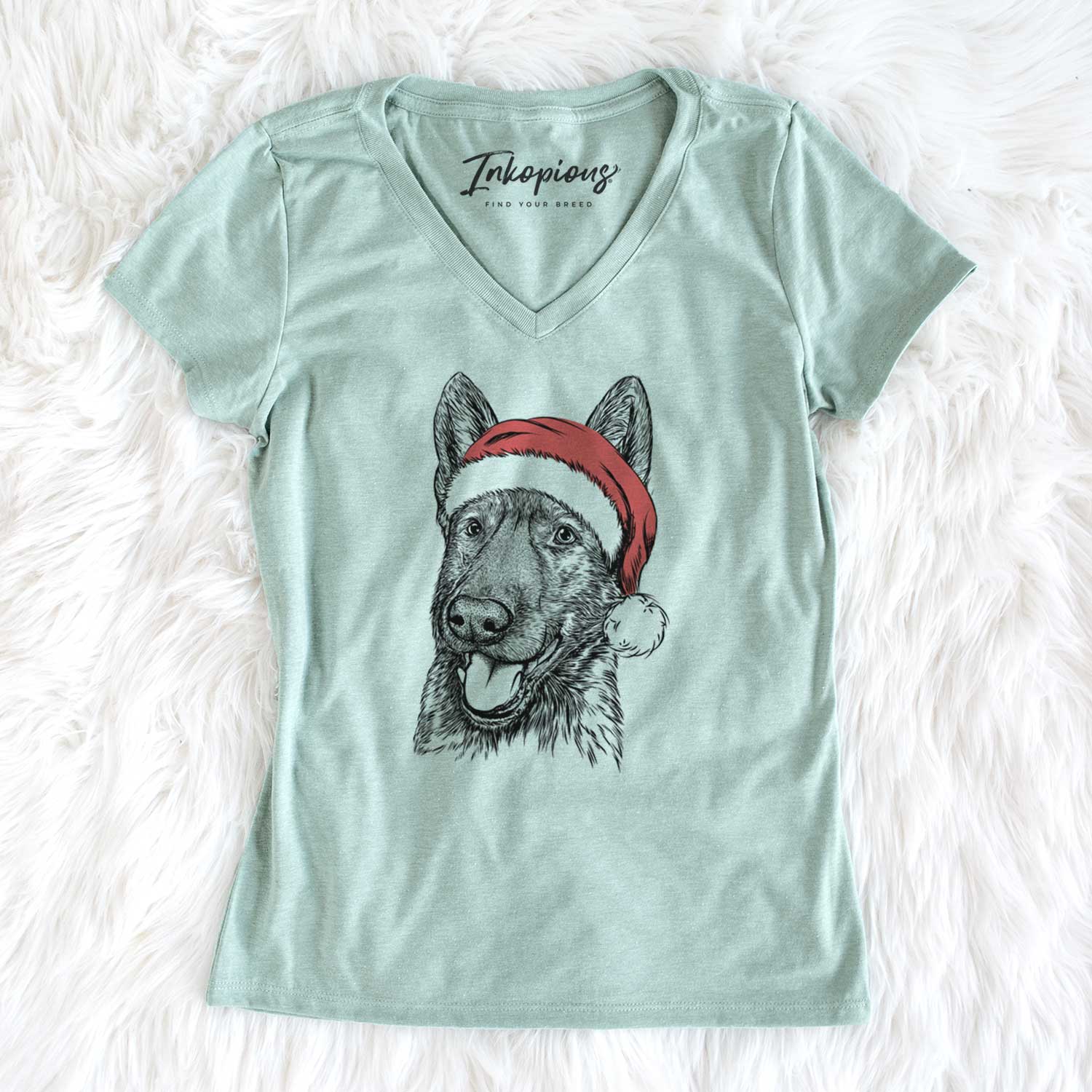 Santa Tena the German Shepherd - Women's V-neck Shirt