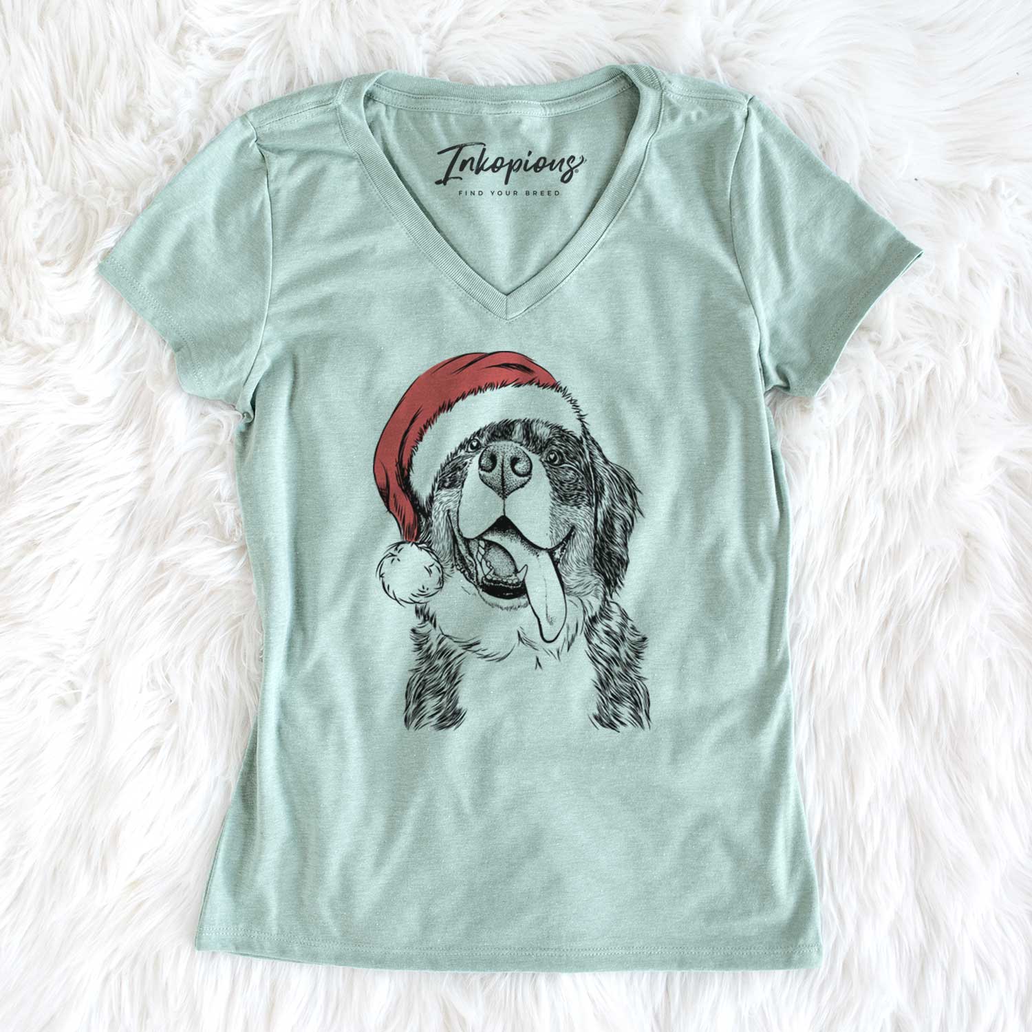 Santa Theo the Bernese Mountain Dog - Women's V-neck Shirt