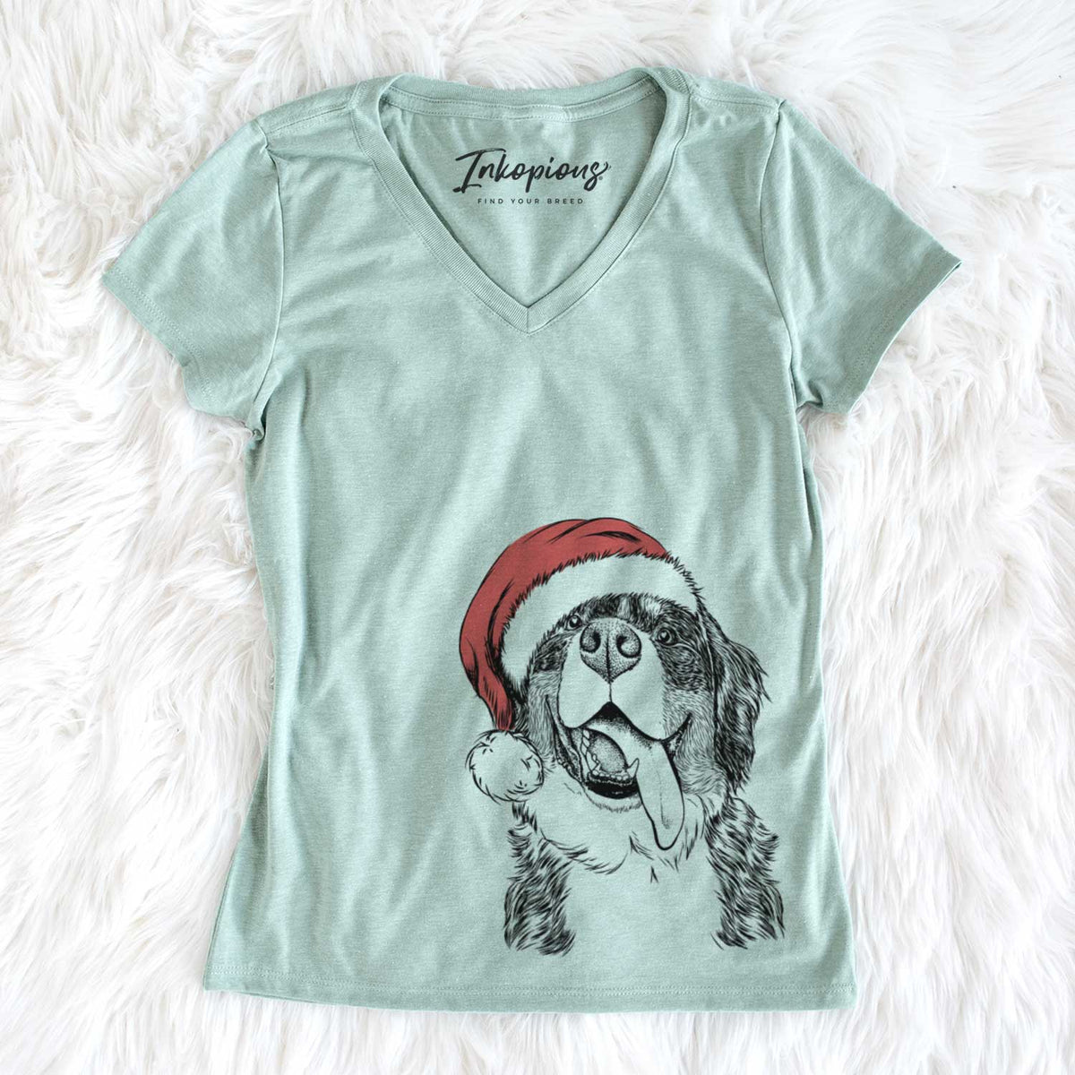 Santa Theo the Bernese Mountain Dog - Women&#39;s V-neck Shirt