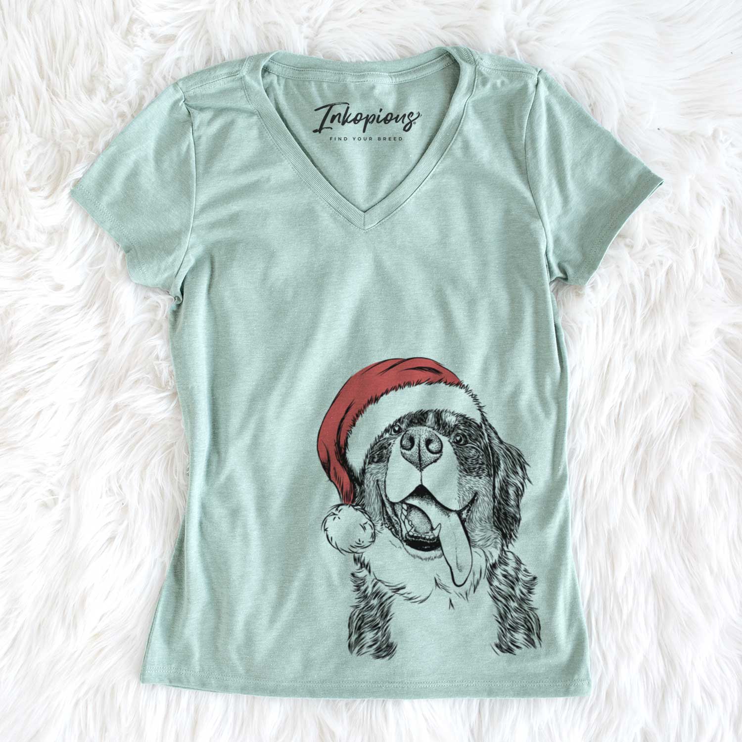 Santa Theo the Bernese Mountain Dog - Women's V-neck Shirt