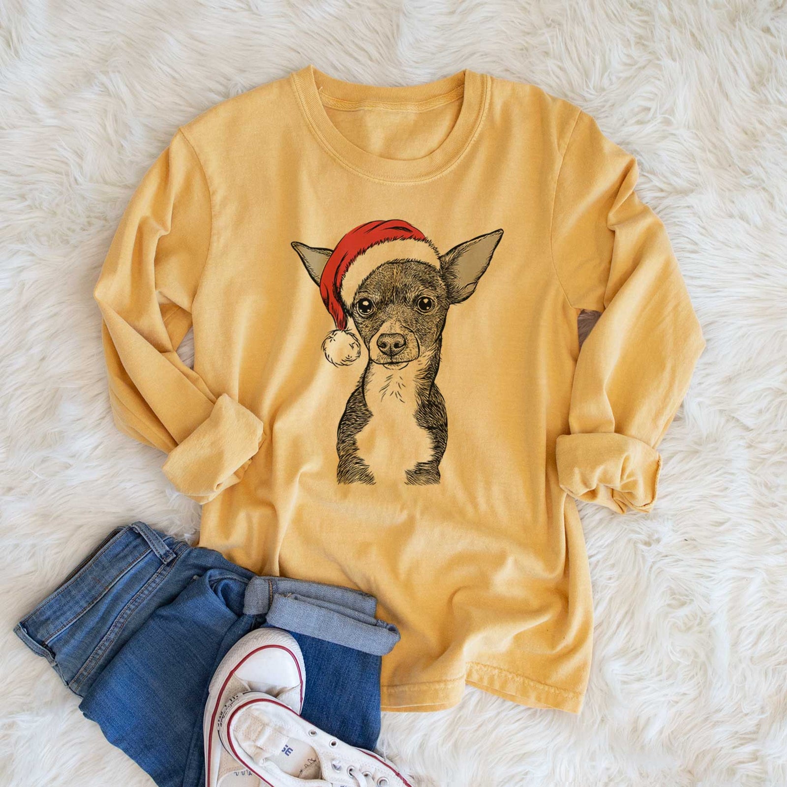 Santa Tiny Archie the Mixed Breed - Heavyweight 100% Cotton Long Sleeve