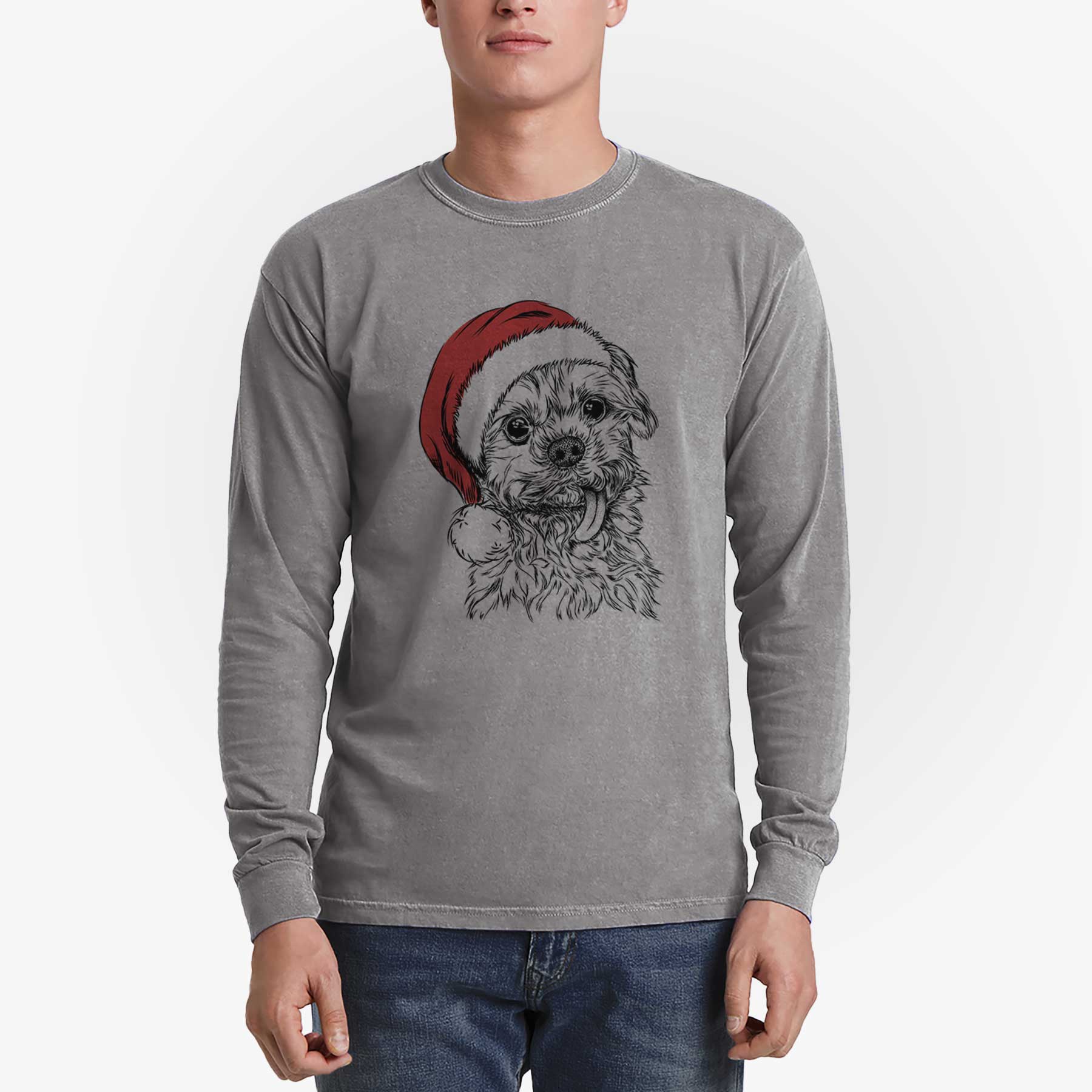 Santa Tiny Titan the Shih Tzu - Heavyweight 100% Cotton Long Sleeve