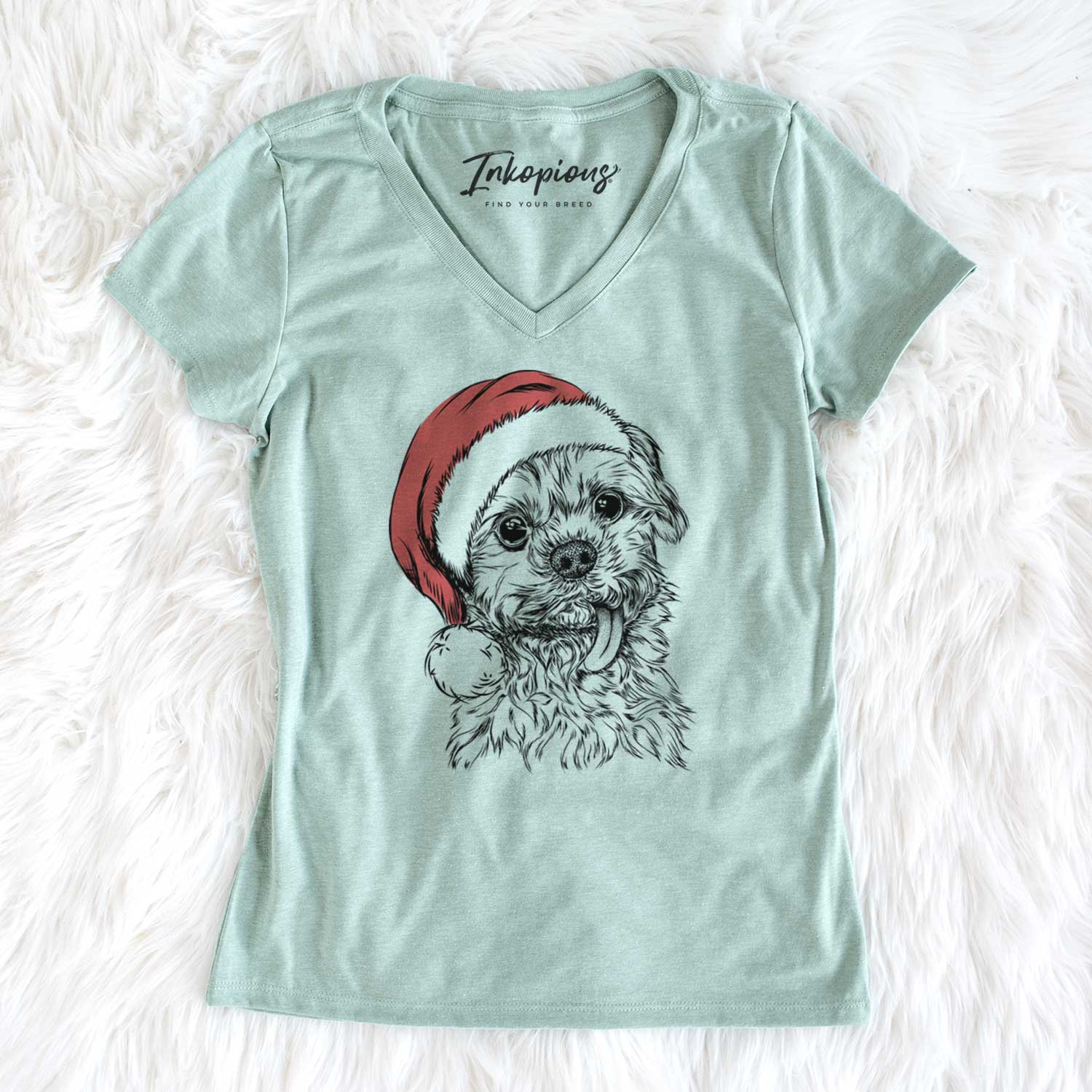 Santa Tiny Titan the Shih Tzu - Women's V-neck Shirt