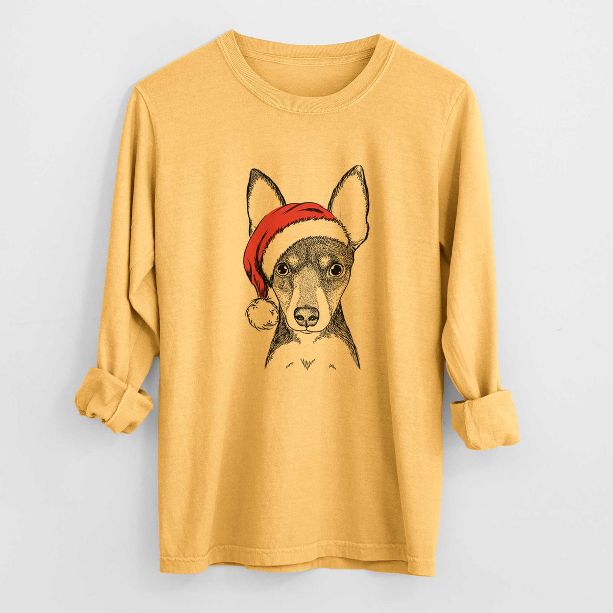 Santa Tiny the Toy Fox Terrier - Heavyweight 100% Cotton Long Sleeve