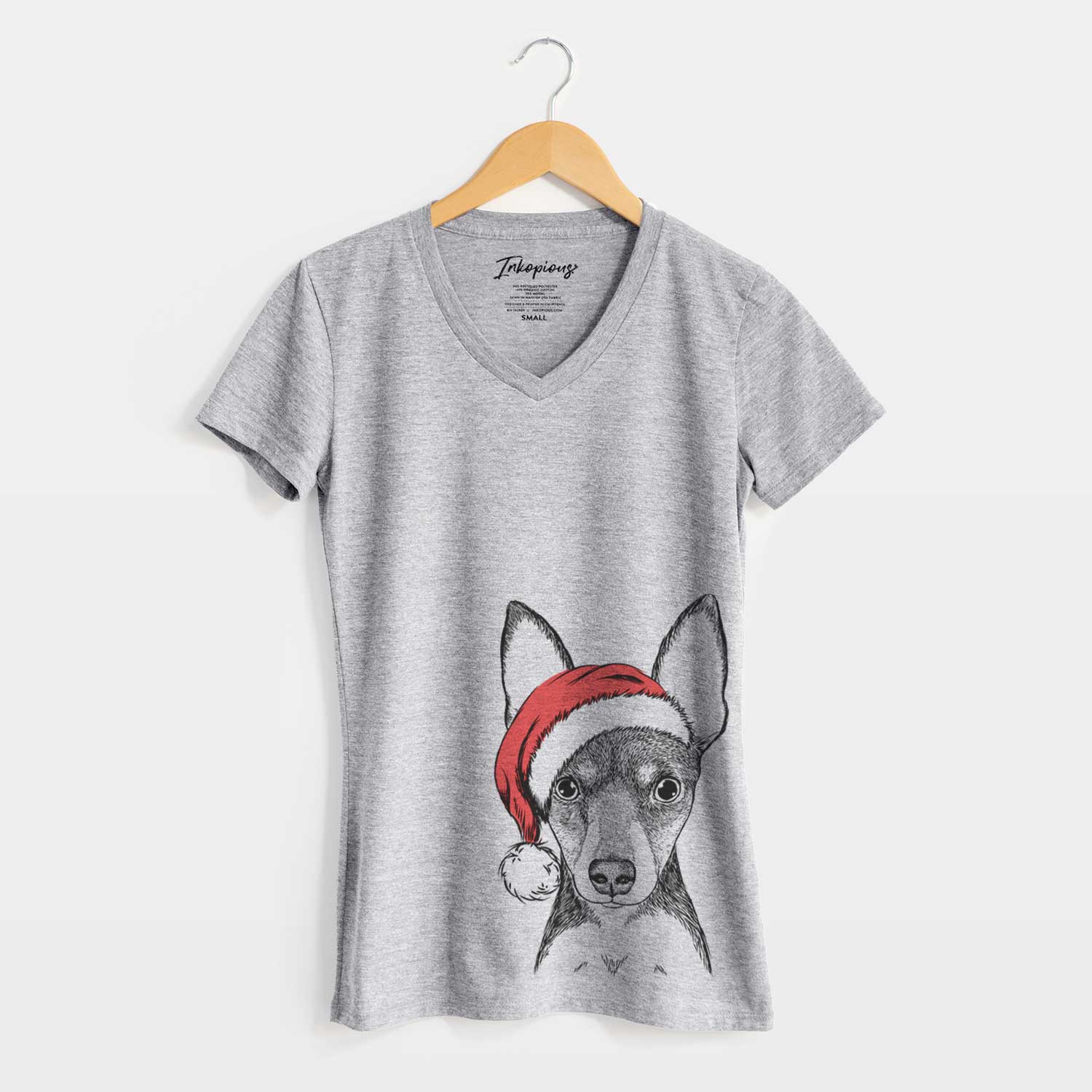 Santa Tiny the Toy Fox Terrier - Women's V-neck Shirt