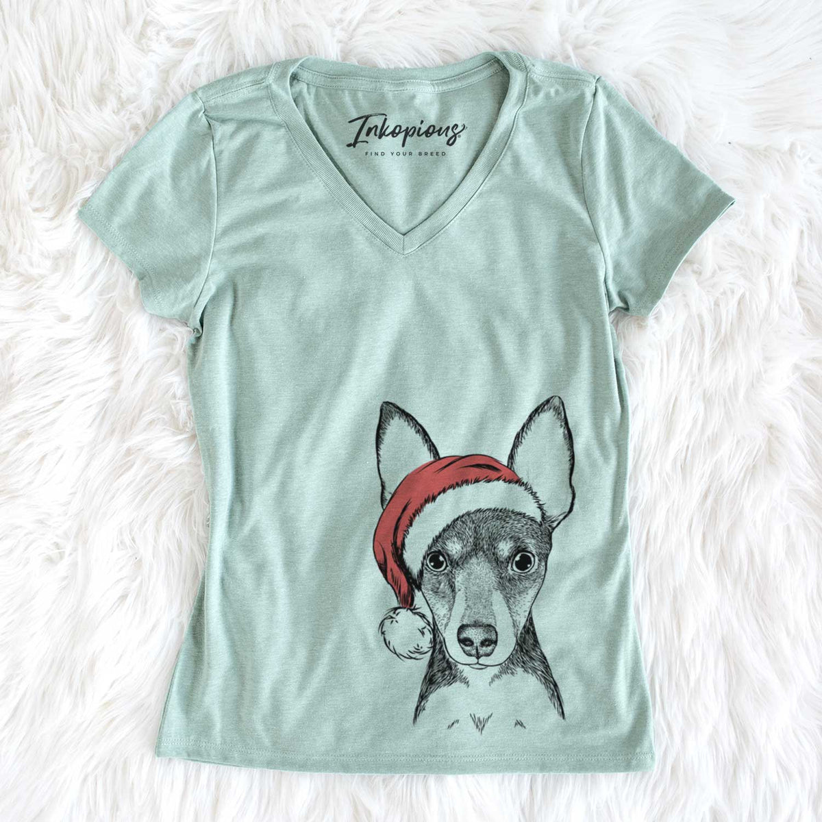 Santa Tiny the Toy Fox Terrier - Women's V-neck Shirt